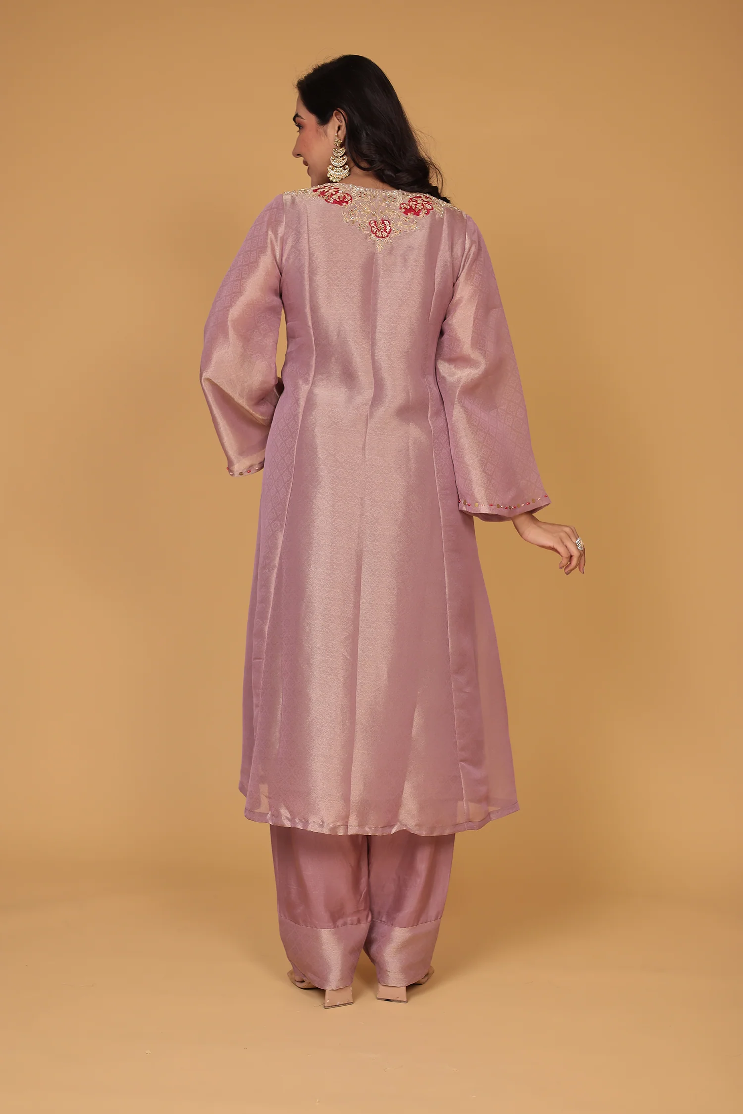 Anarkali Shimmer Tissue Indo Western (2Pc) Suit Embellished with Pearl, Thread and Zardozi work - Image 21