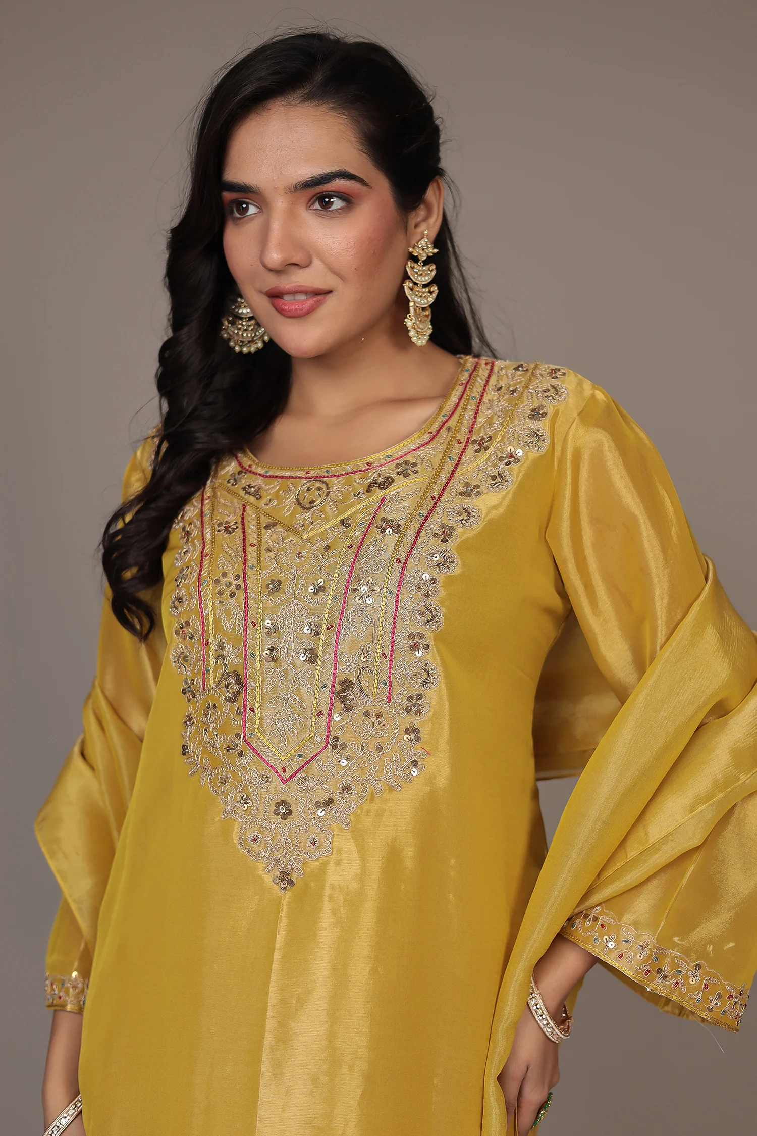 Shimmer Tissue Indo Western (3Pc) with Dori, Sequins and Thread work - Image 2