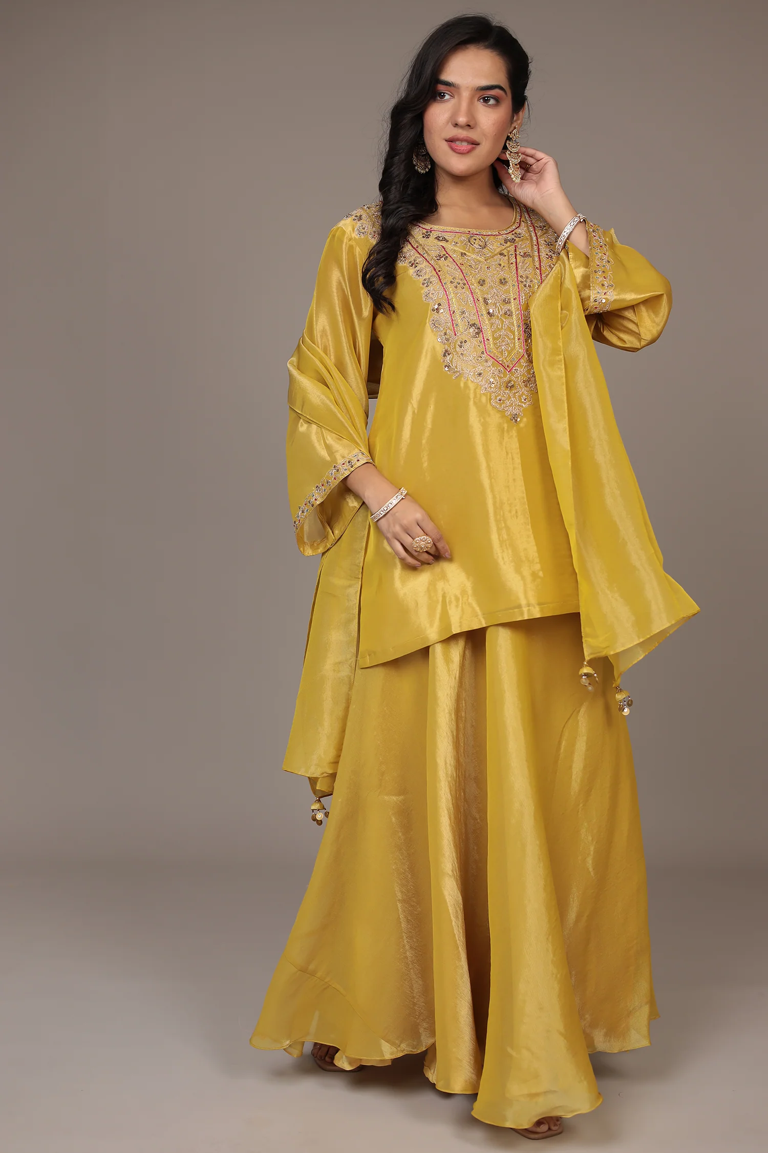 Shimmer Tissue Indo Western (3Pc) with Dori, Sequins and Thread work - Image 3