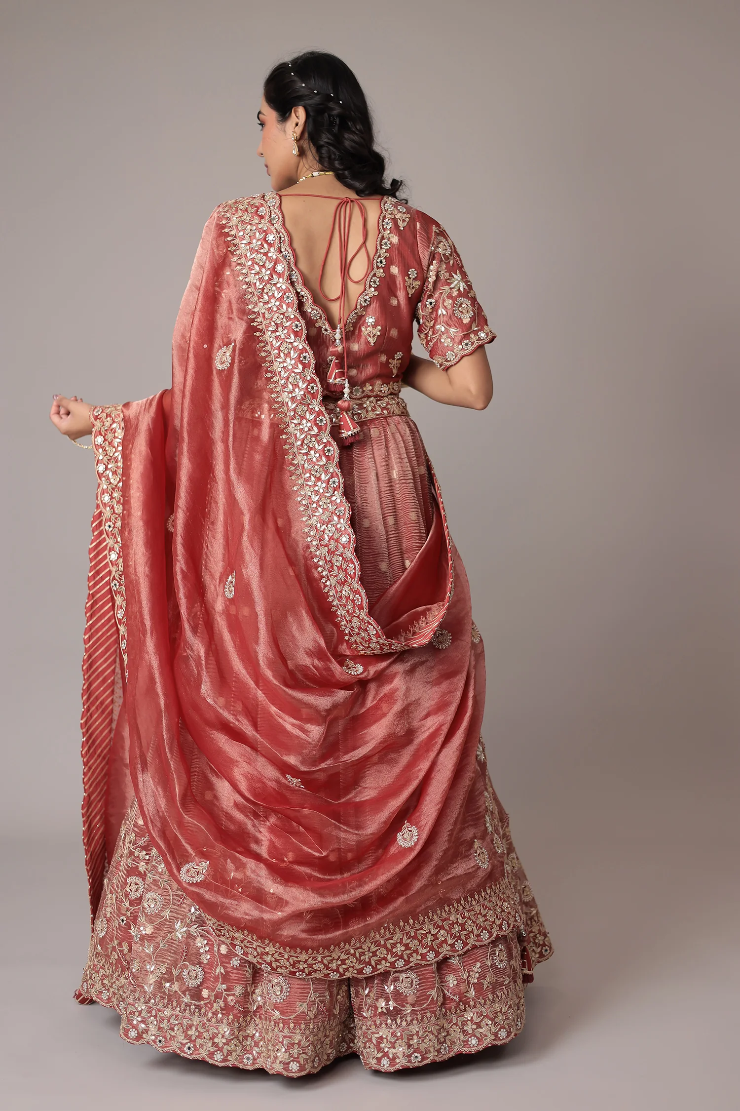 Shimmer Tissue Lehenga with Gota Patti, Pearl, Thread and Zardozi work - Image 6