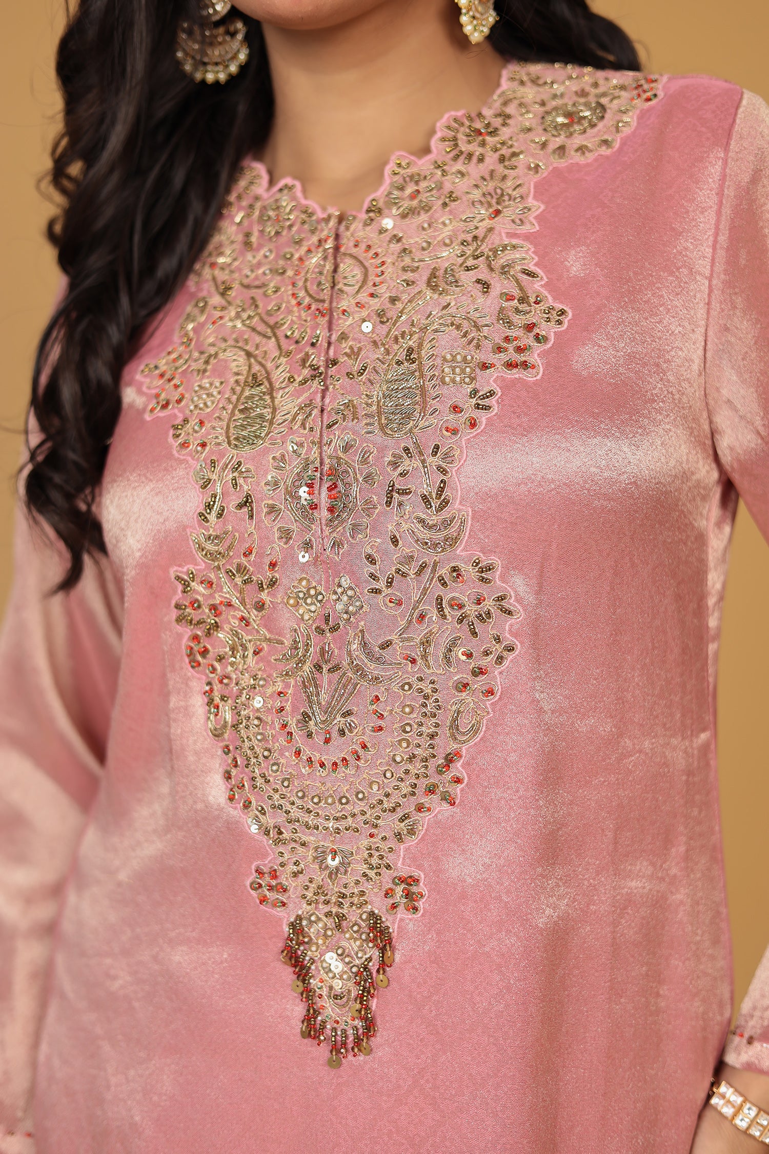 Shimmer Tissue Suit with Dori and Zardozi work - Image 4
