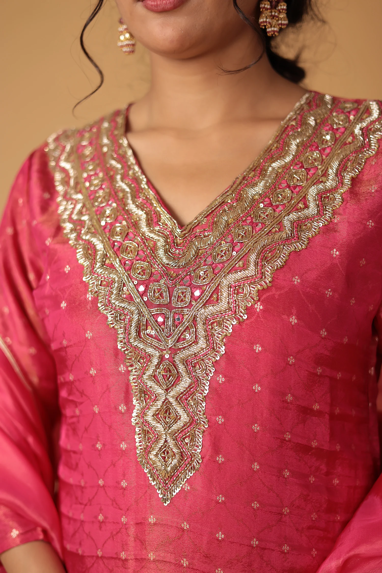 Handwoven Shimmer Tissue Suit with Mirror and Thread work - Image 4