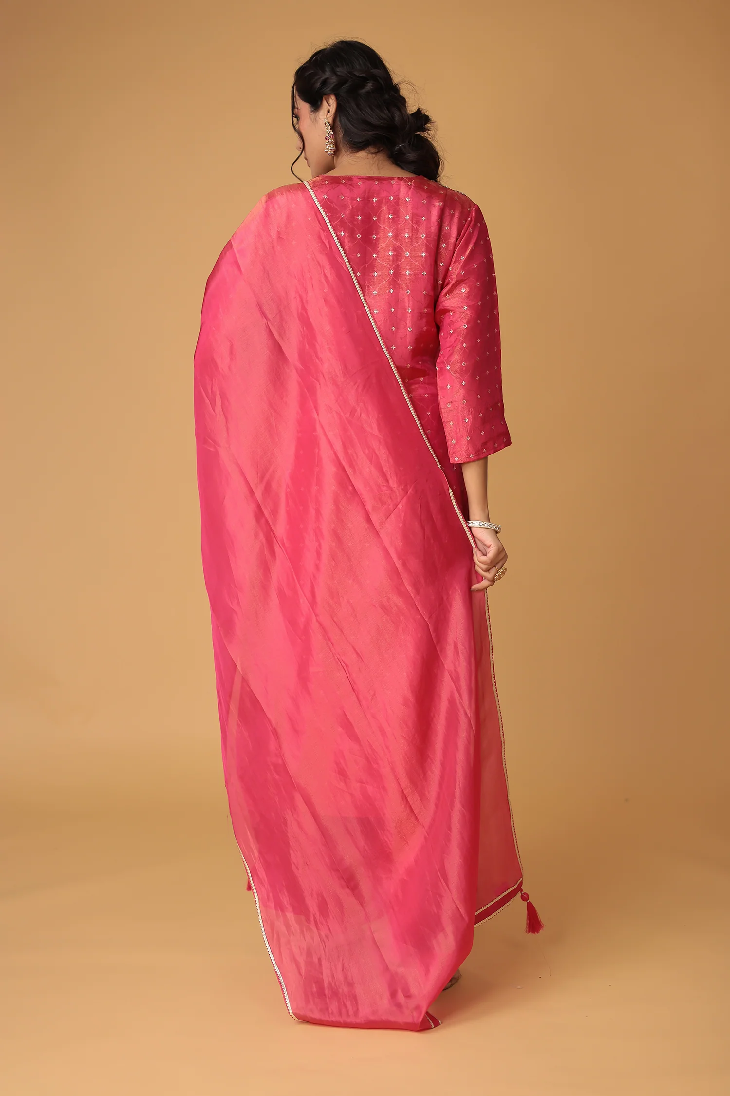 Handwoven Shimmer Tissue Suit with Mirror and Thread work - Image 7