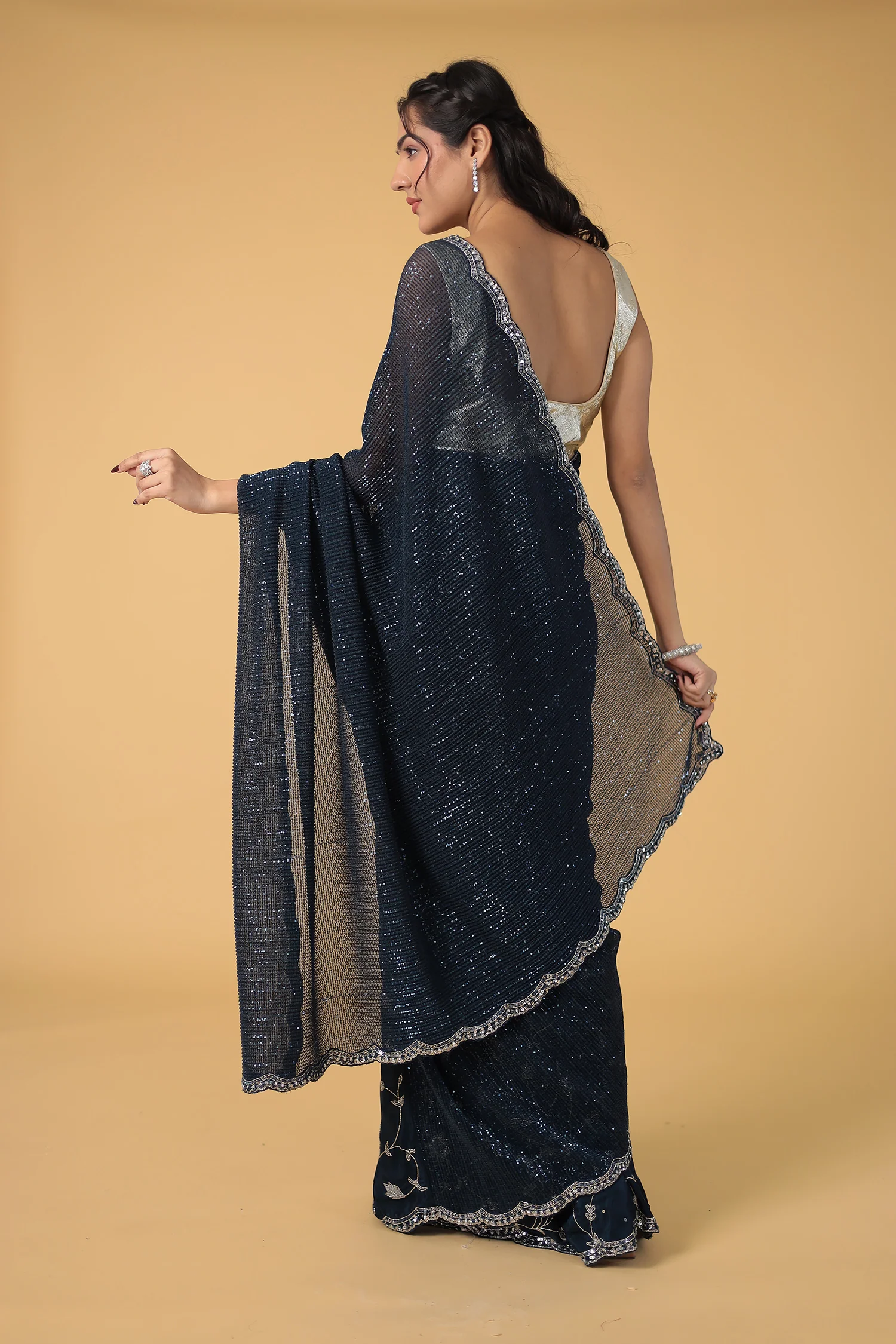 Brown Shimmer Silk Saree with Cutdana and Sequins work - Image 13