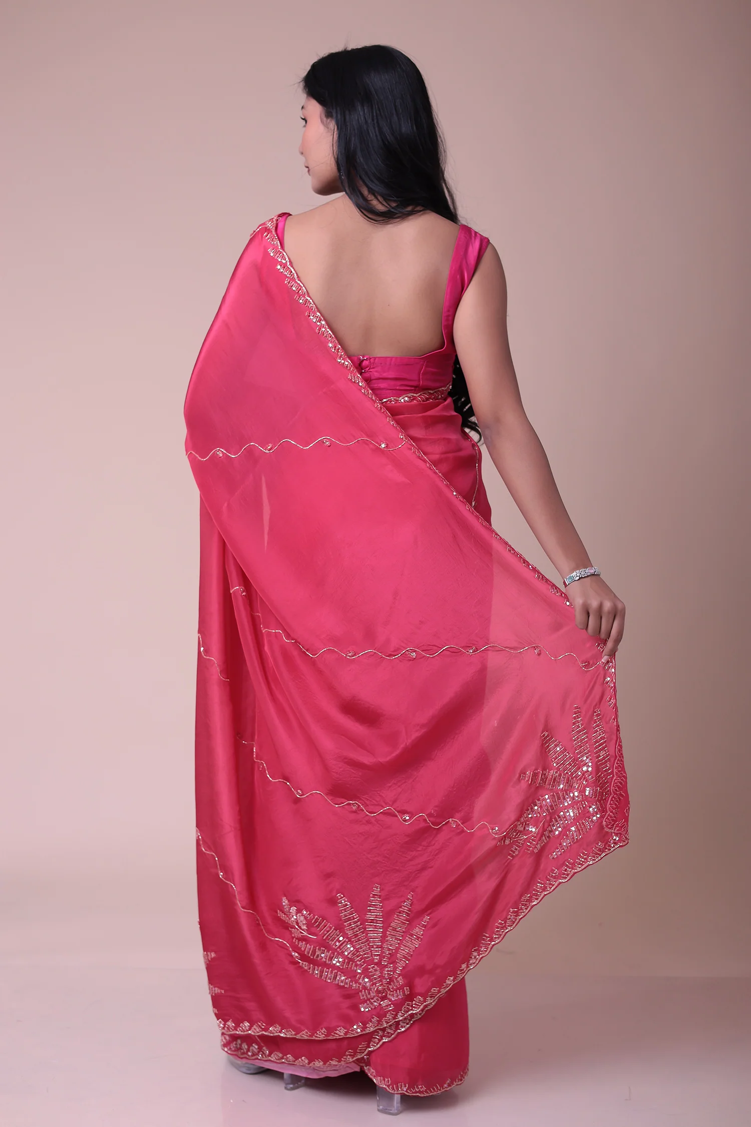 Silk Blend Saree with Cutdana and Sequins work - Image 6