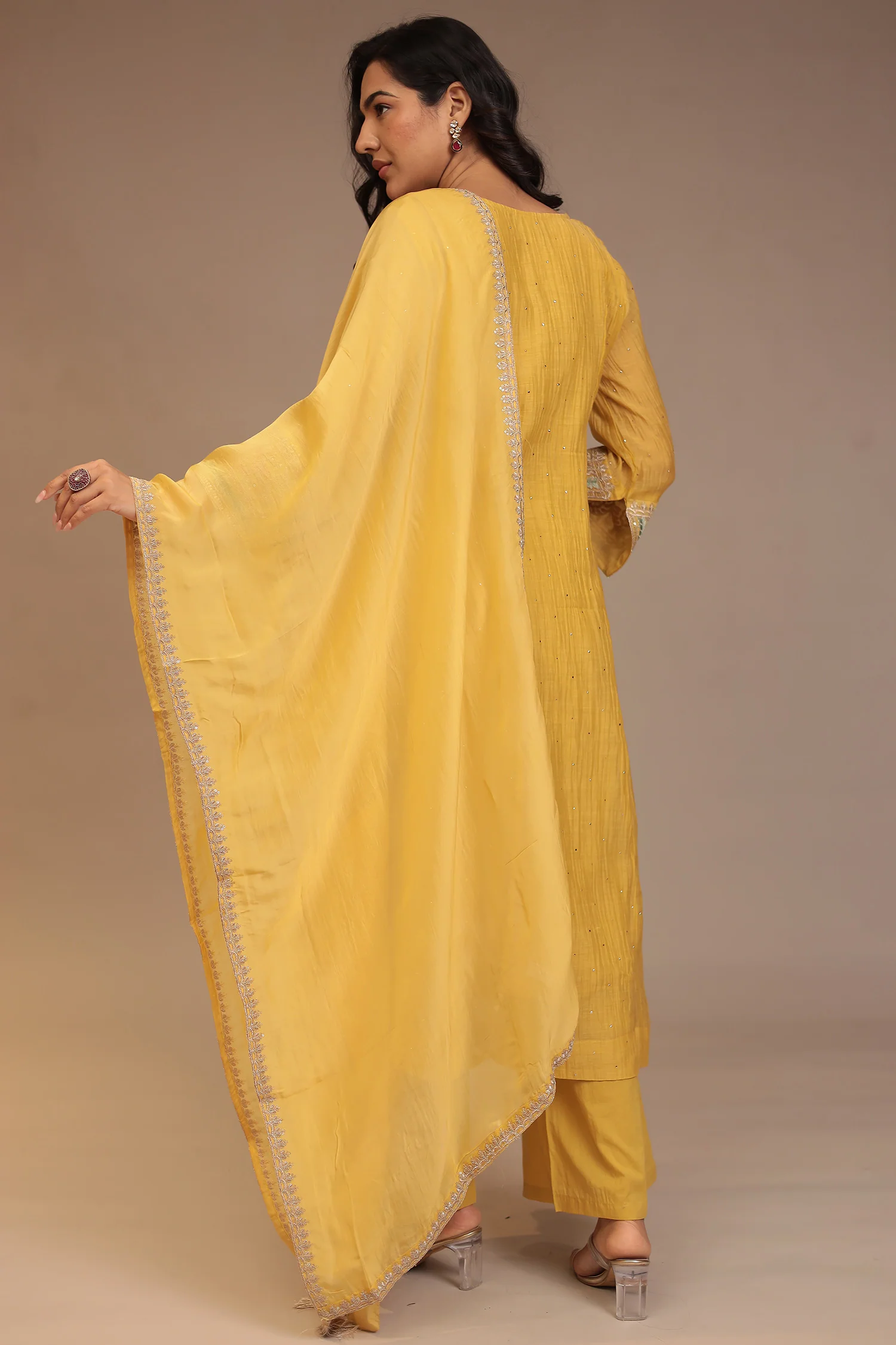 Silk blend Suit with Aari, Sequins, Stone work. - Image 6