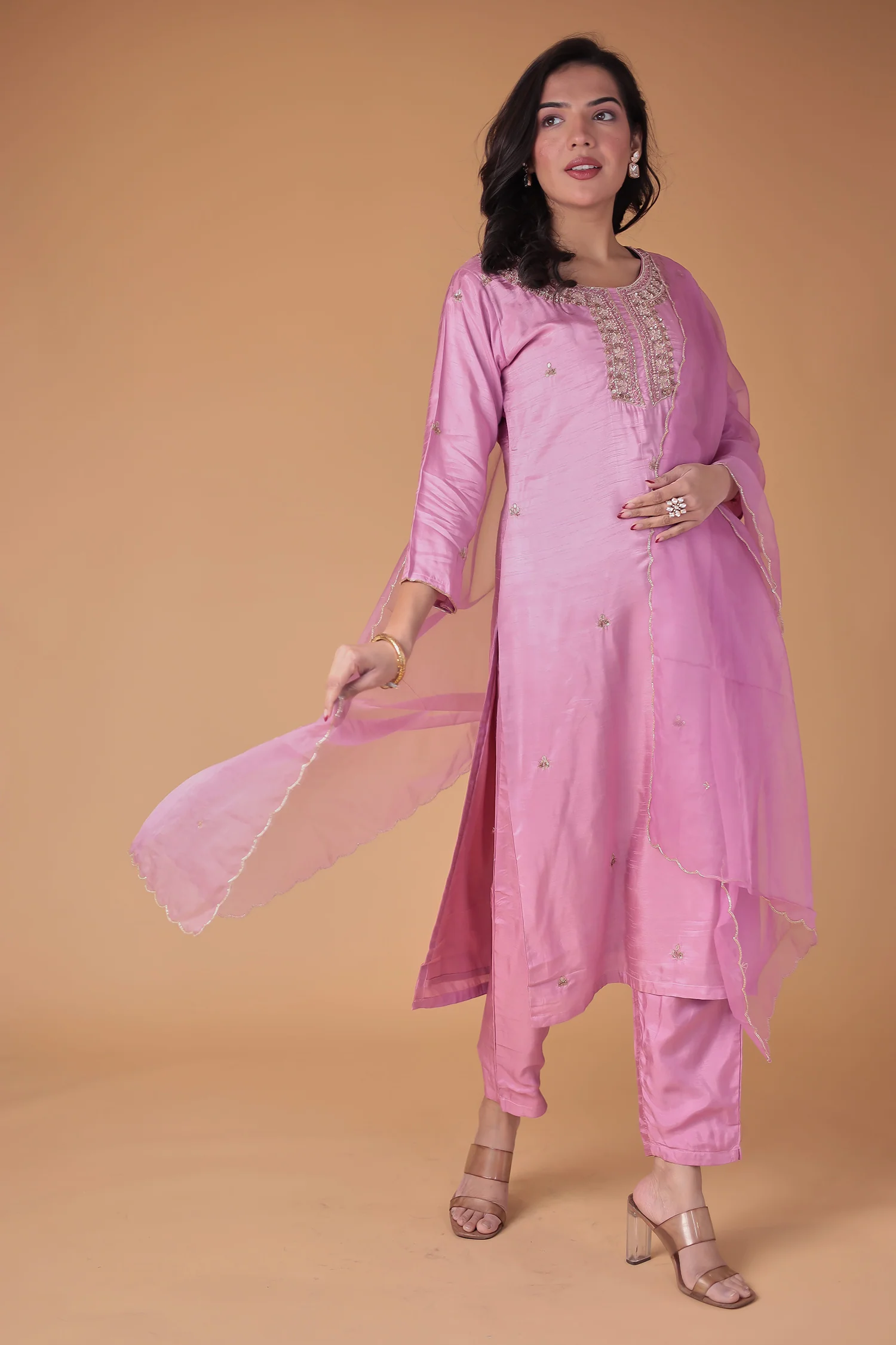 Silk Blend Suit with Thread and Zardozi work - Image 3