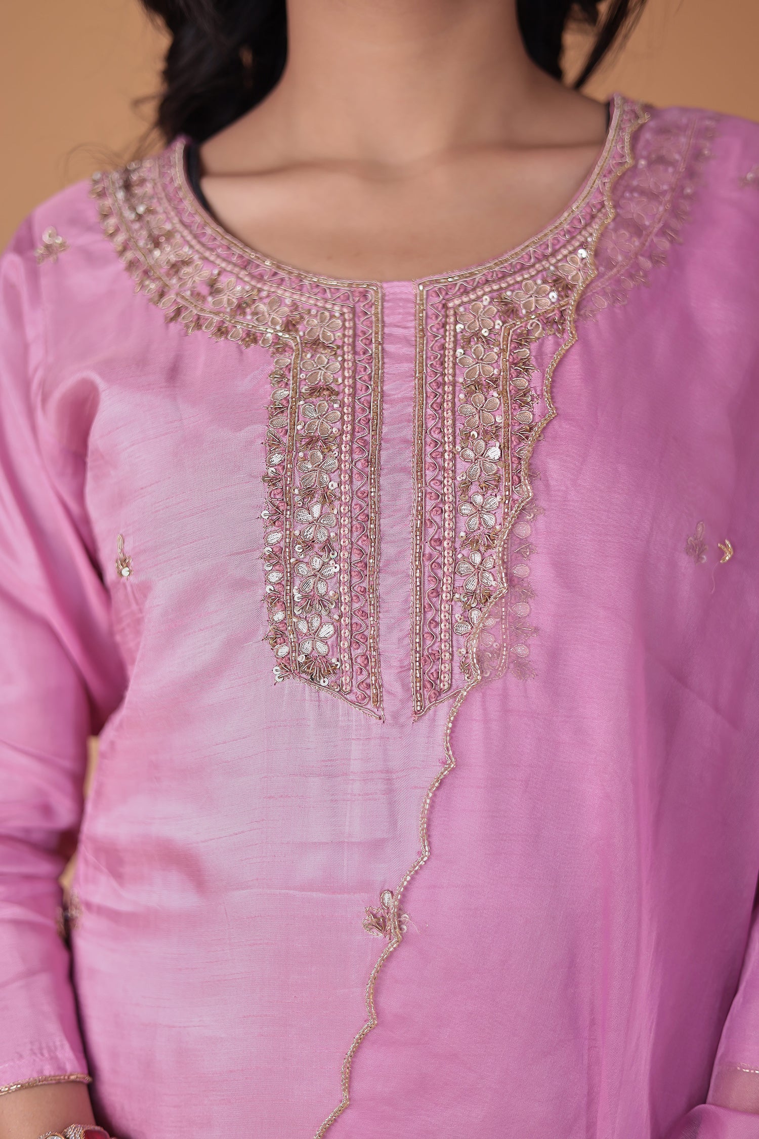 Silk Blend Suit with Thread and Zardozi work - Image 4