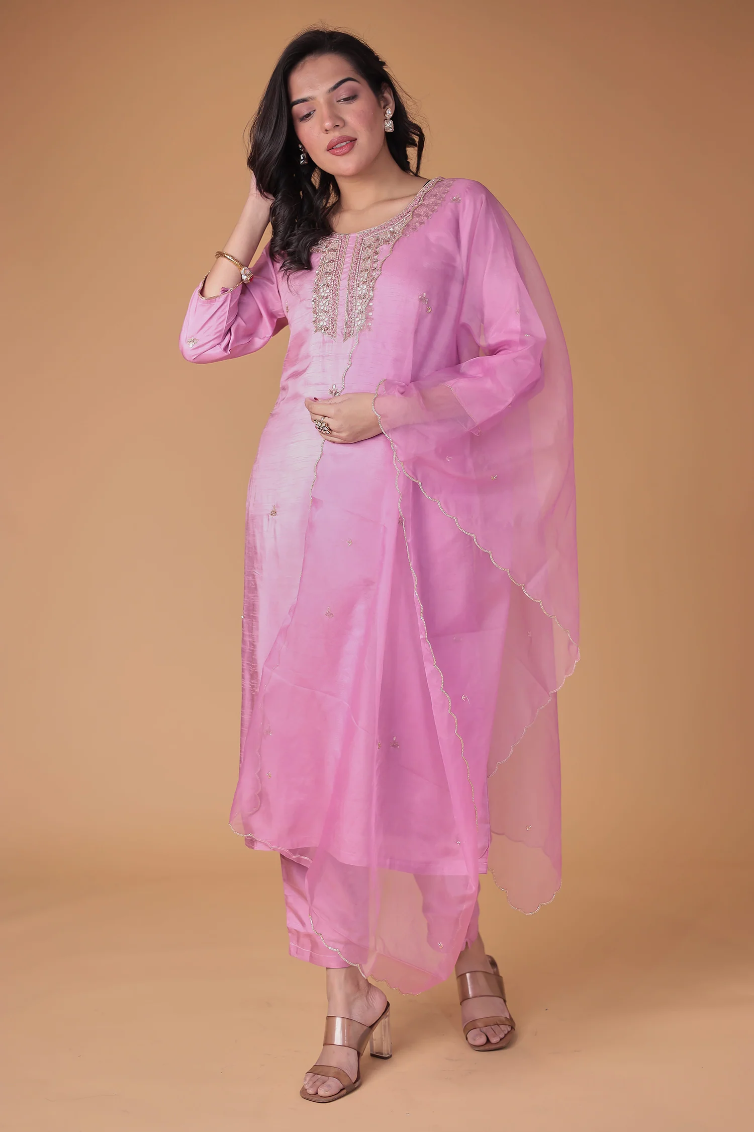 Silk Blend Suit with Thread and Zardozi work - Image 5