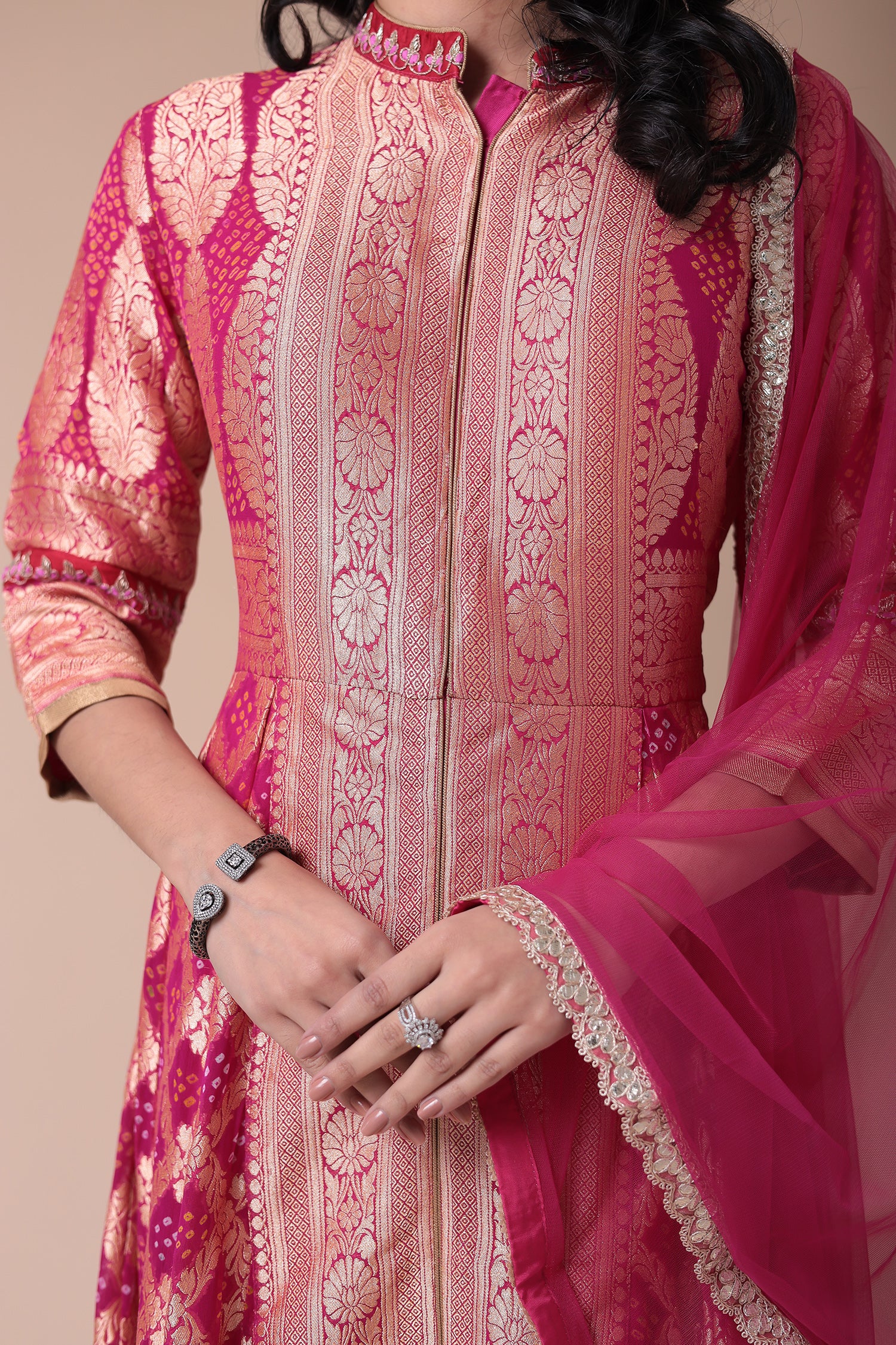 Silk Georgette Suit with Bandhej, Brocade work. - Image 13