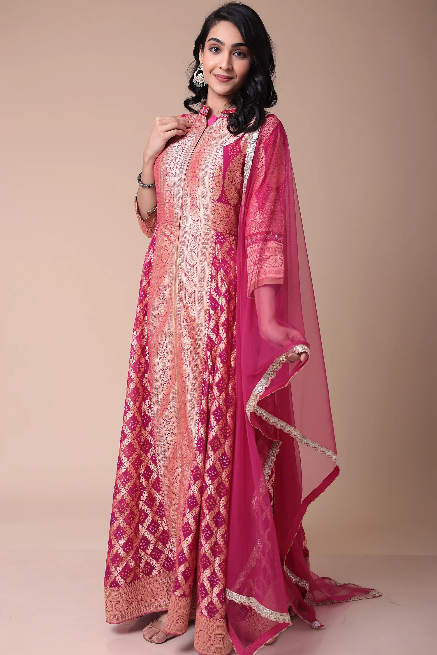 Silk Georgette Suit with Bandhej, Brocade work. - Image 14