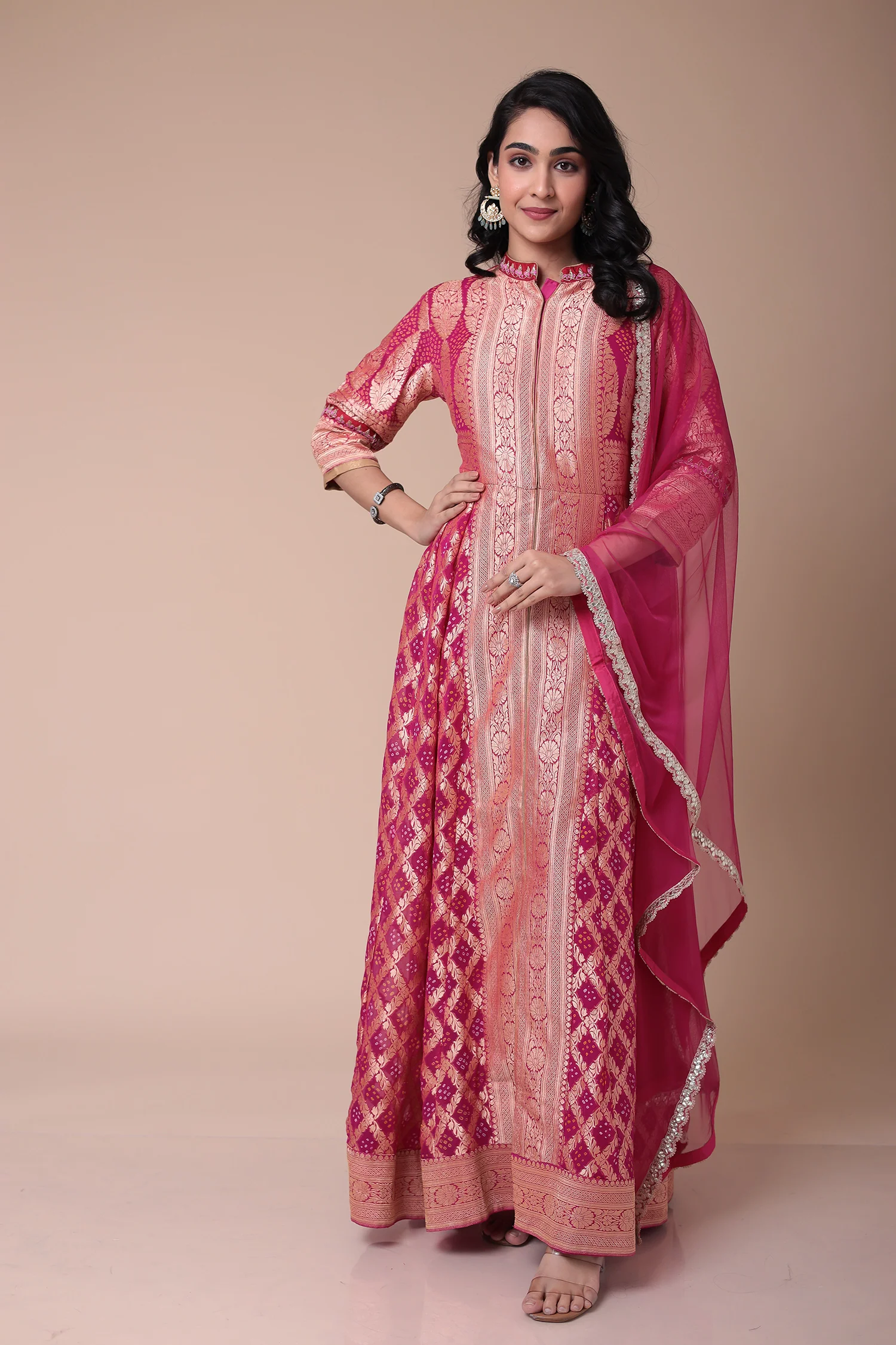 Silk Georgette Suit with Bandhej, Brocade work. - Image 14