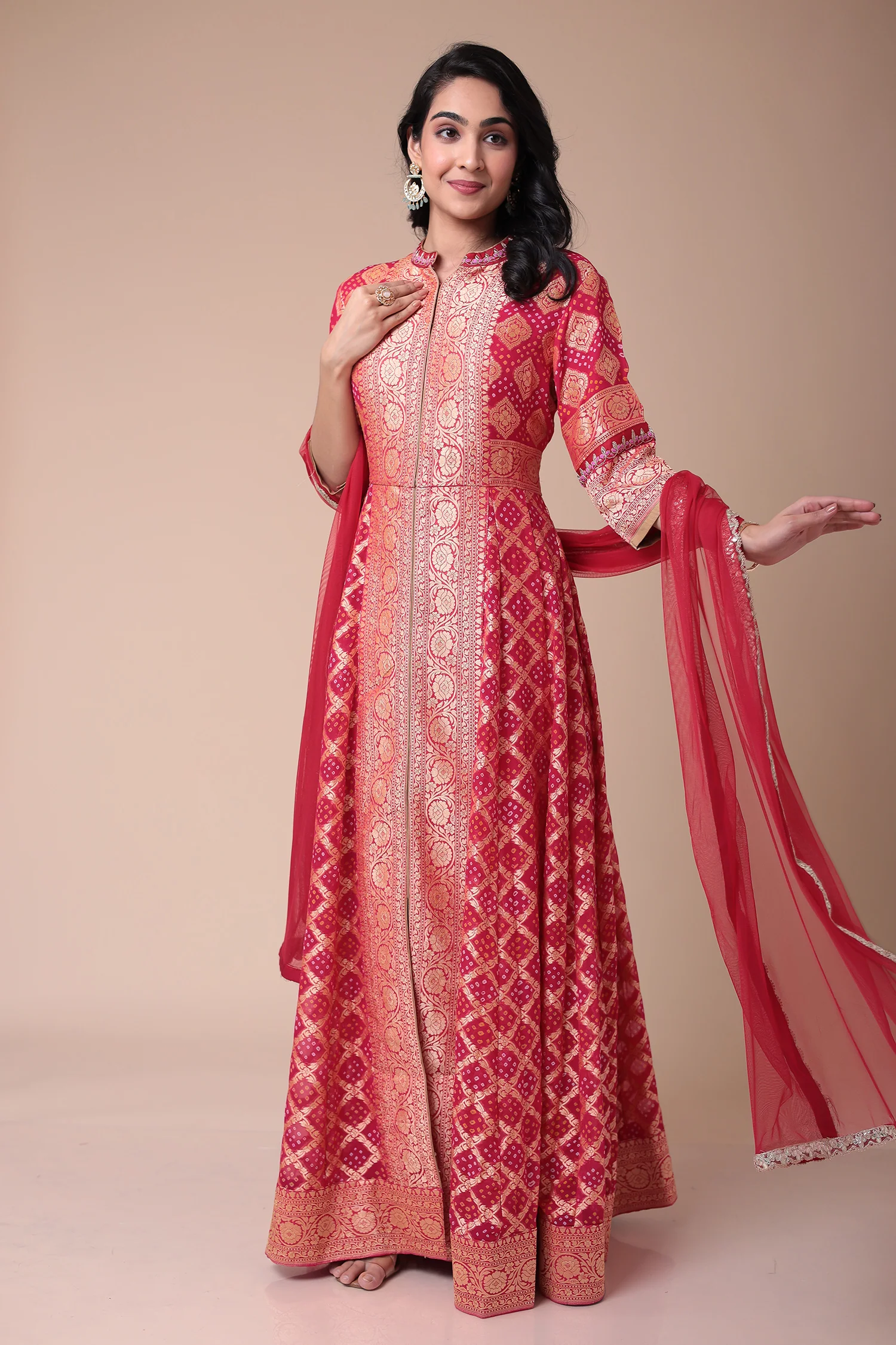 Silk Georgette Suit with Bandhej, Brocade work. - Image 6