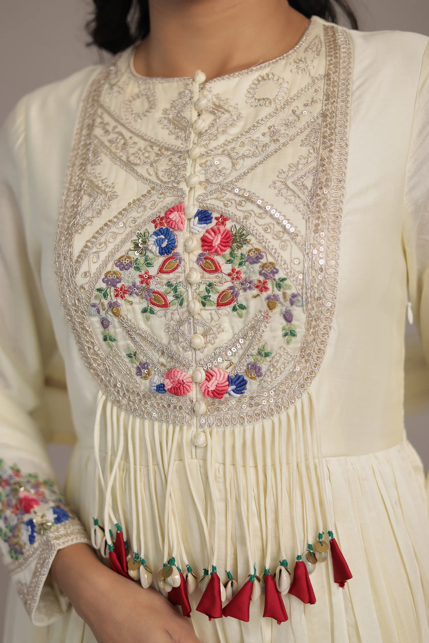 Silk Gown with Dori, Sequins, Thread work. - Image 4