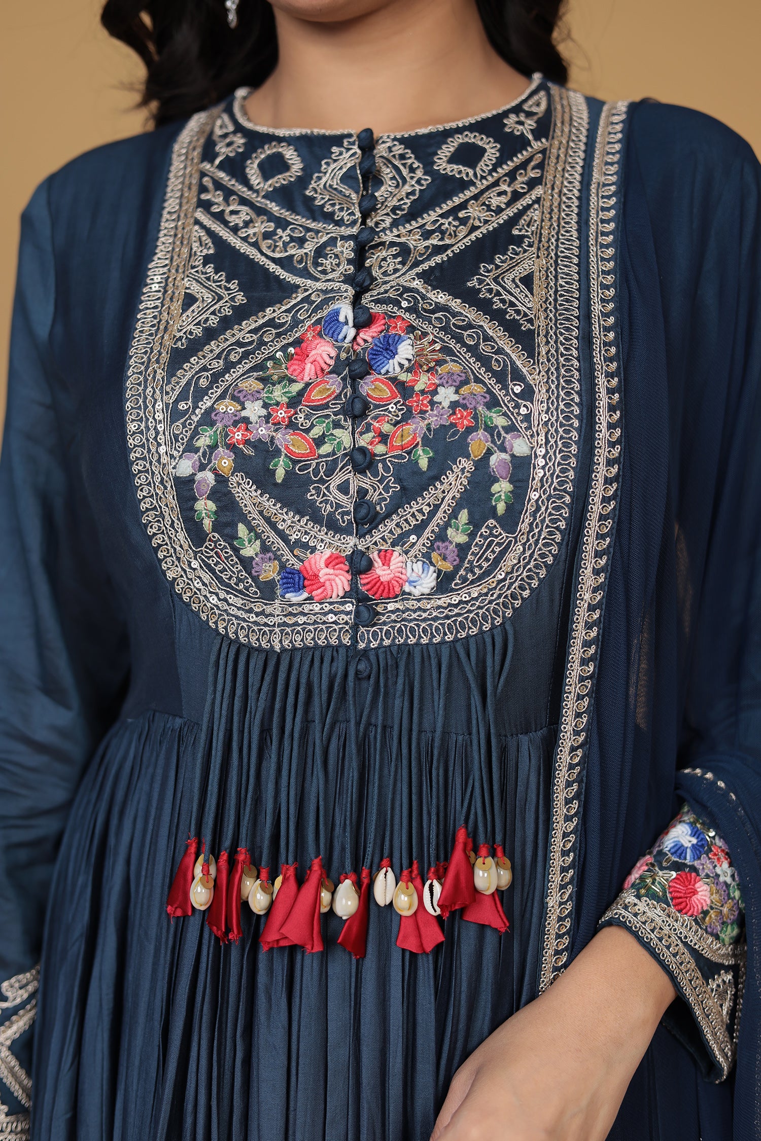 Anarkali Silk Gown with Dori, Sequins and Thread work - Image 4