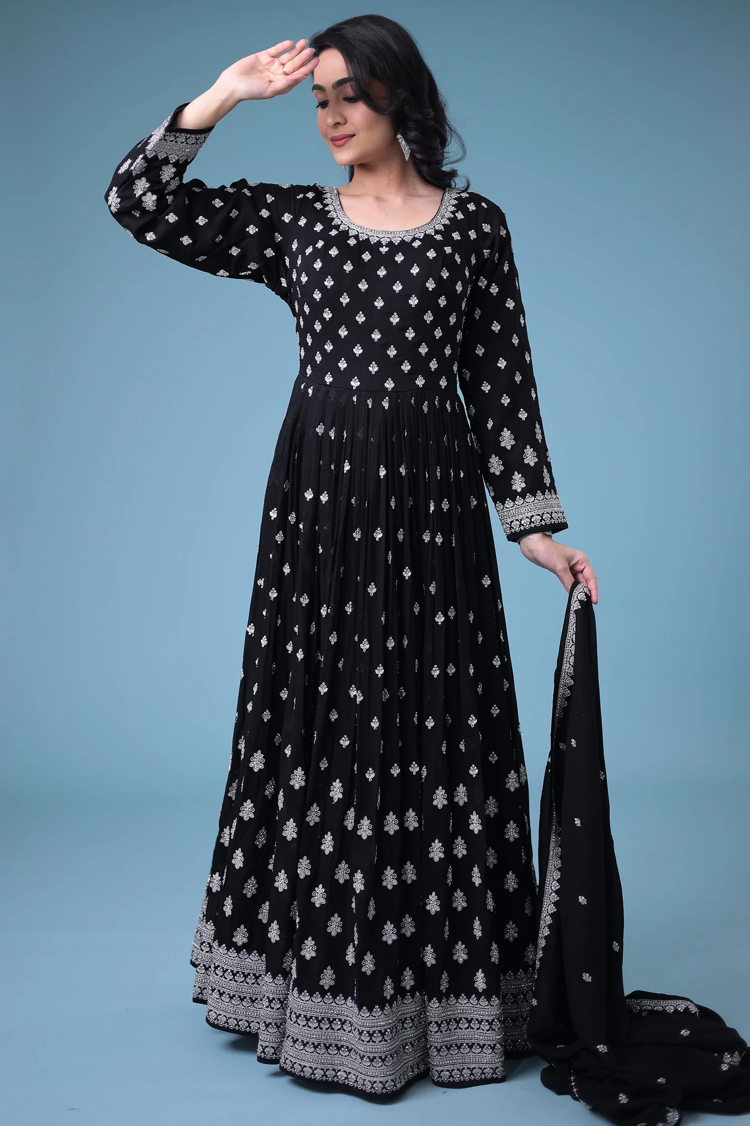 Silk Gown with Stone, Embroidered work - Image 5