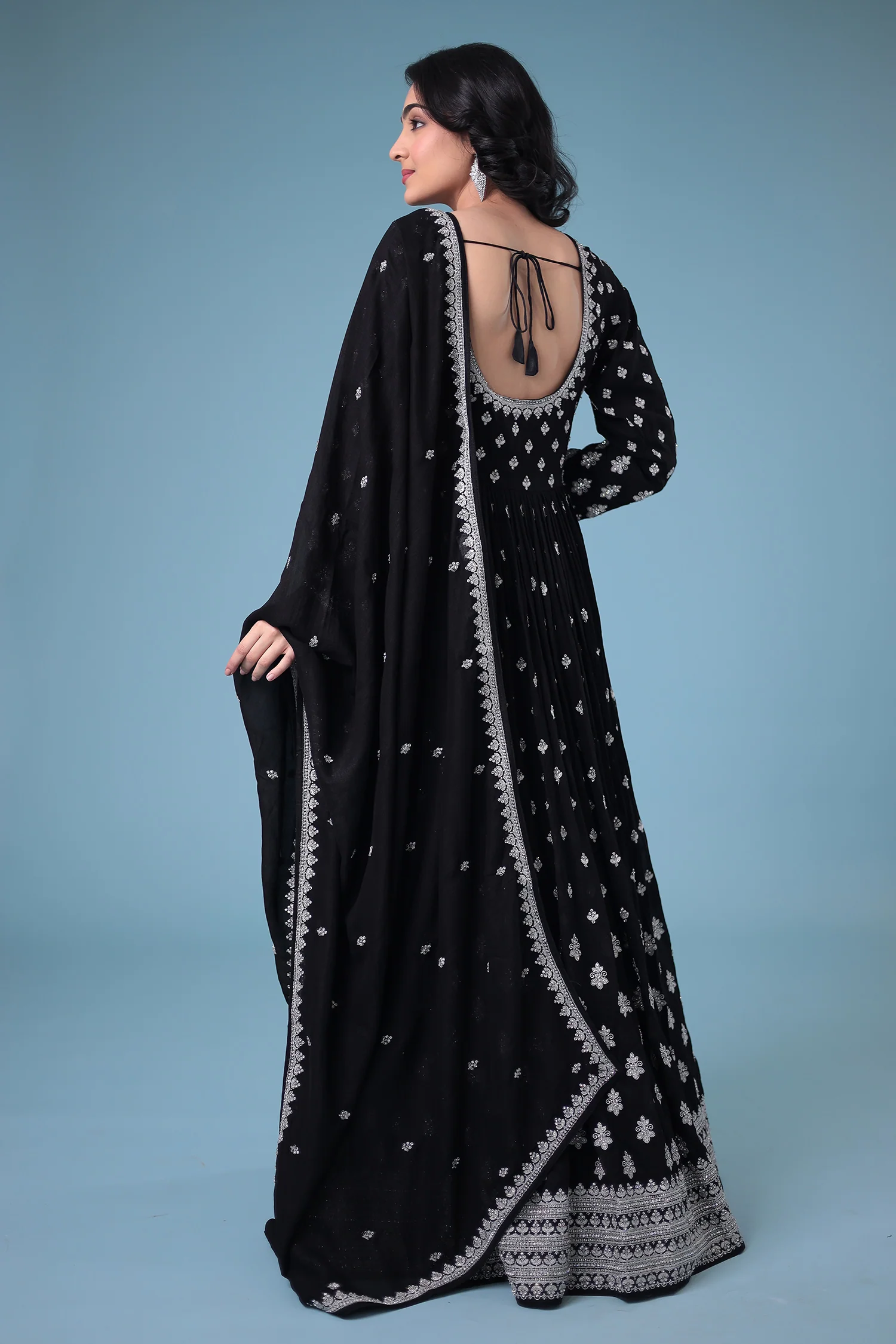 Silk Gown with Stone, Embroidered work - Image 7