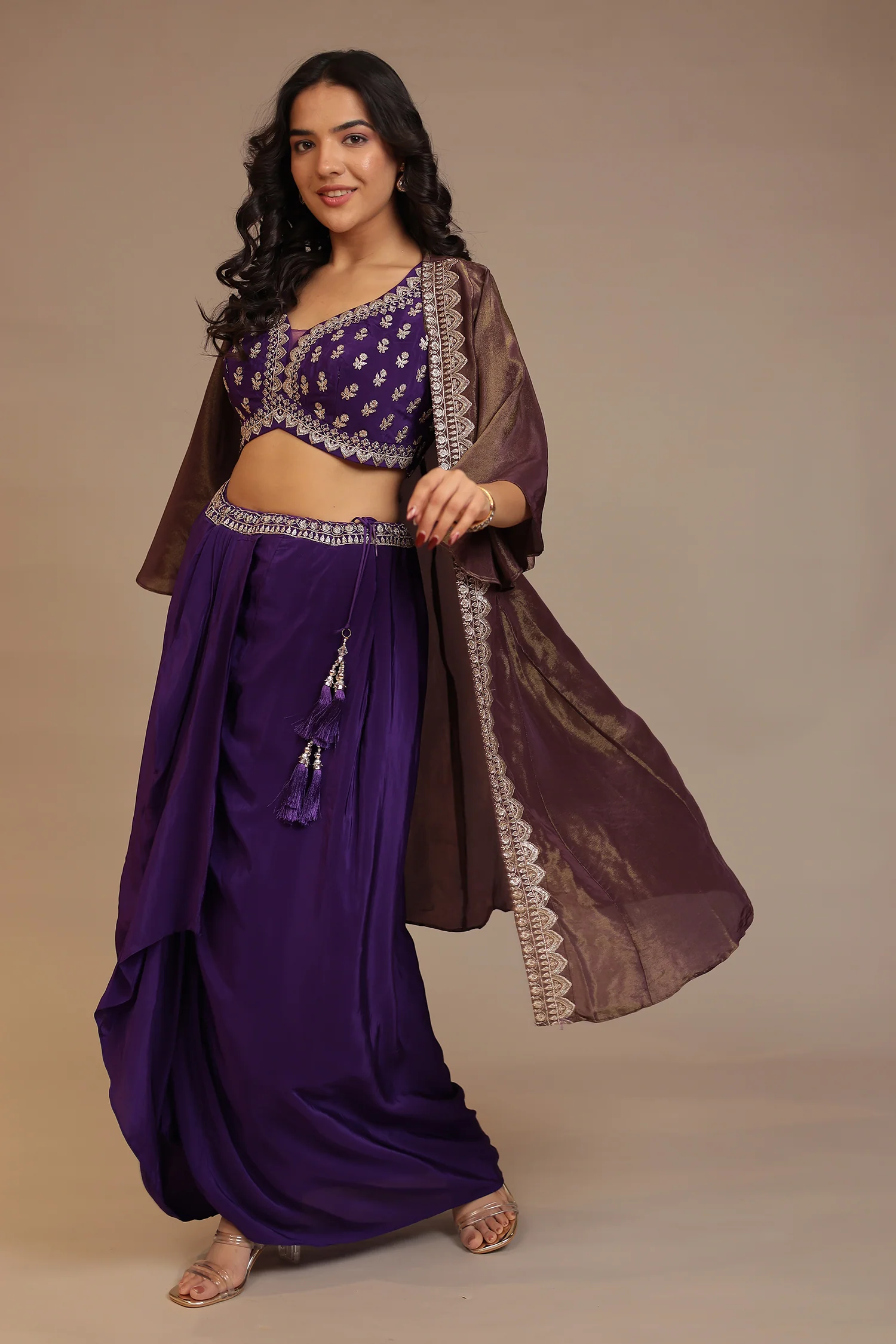 Silk Indowestern with Aari, Sequins, Zari work - Image 4