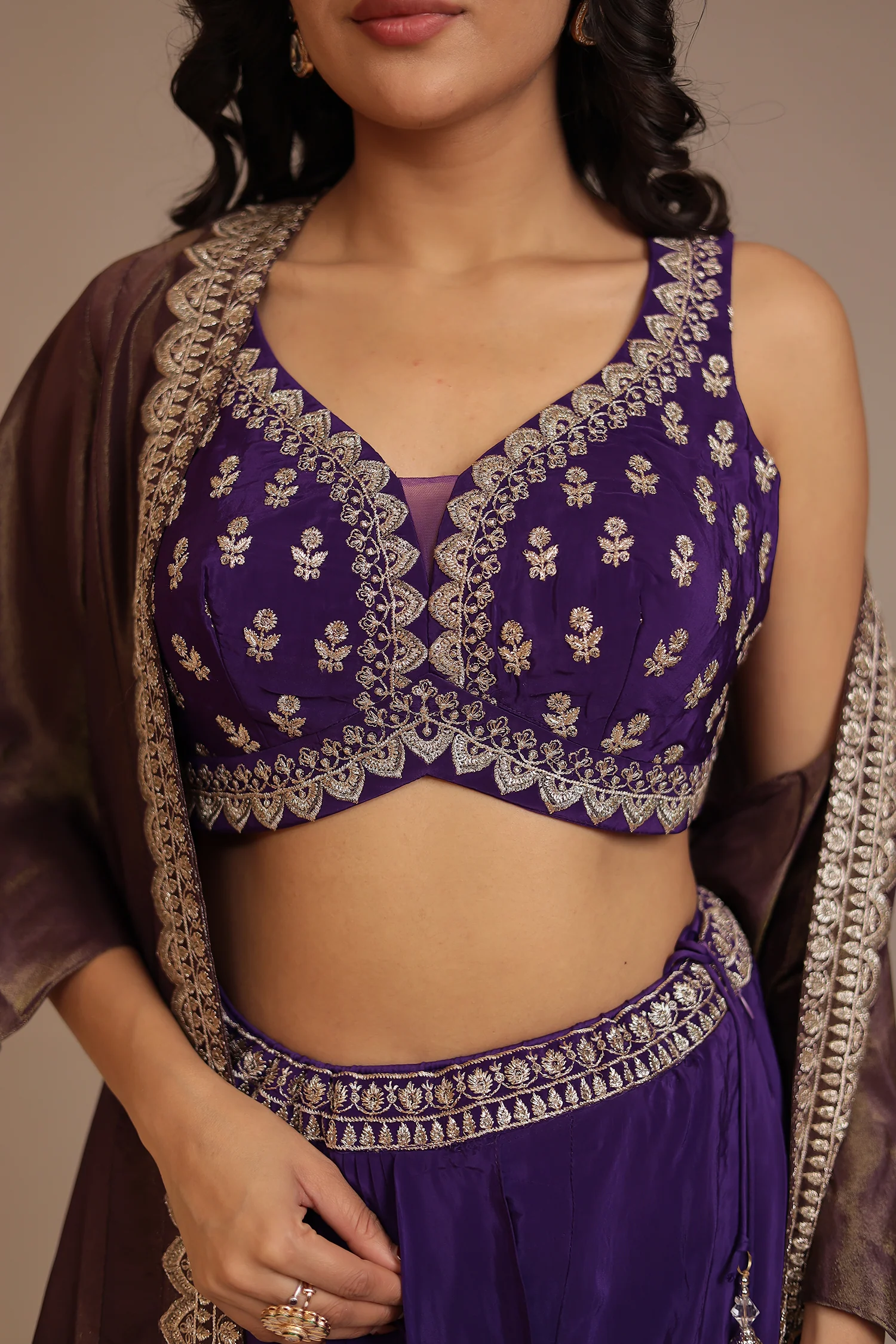 Silk Indowestern with Aari, Sequins, Zari work - Image 5