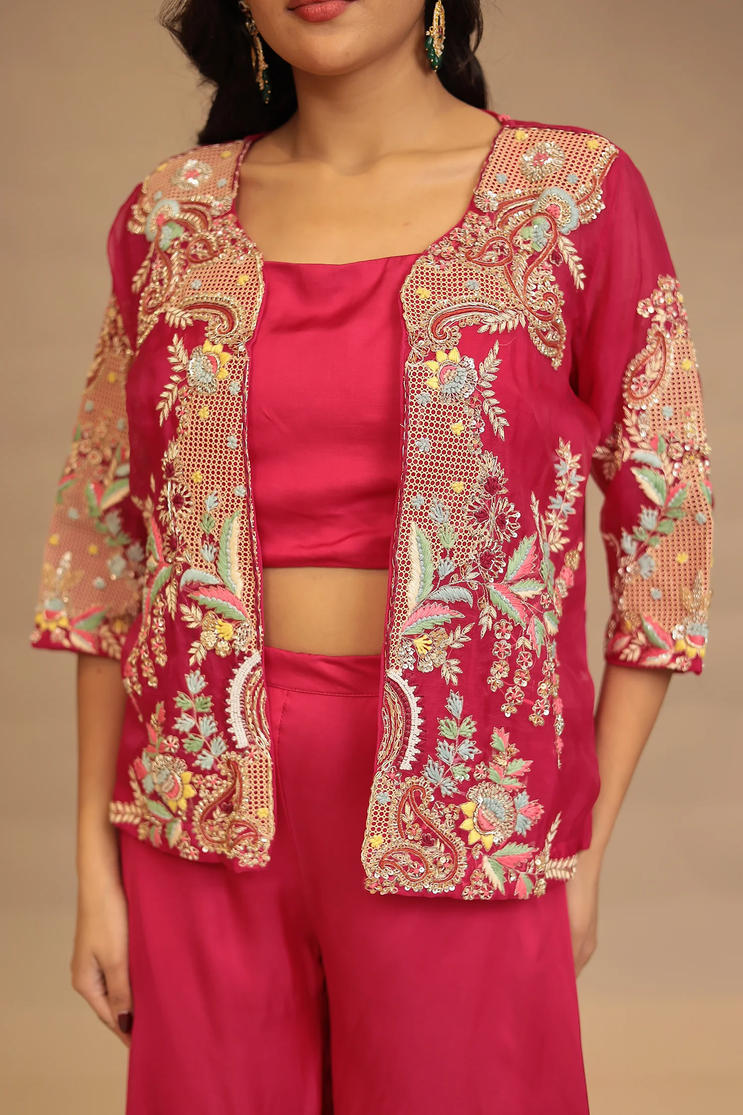 Silk Indowestern with Cutdana, Sequins and Zardozi work - Image 10