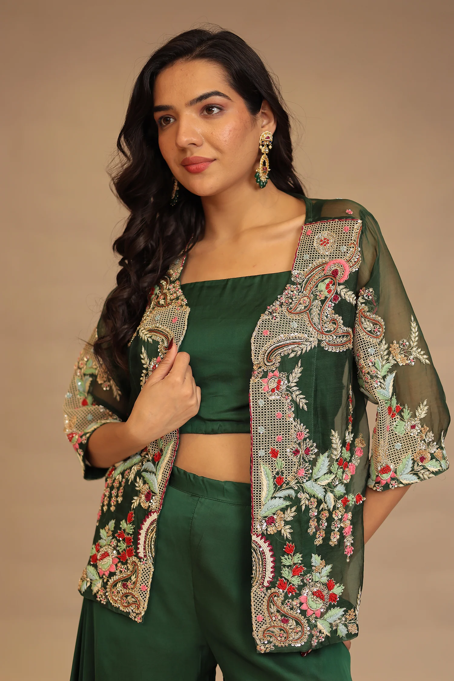 Silk Indowestern with Cutdana, Sequins and Zardozi work - Image 2