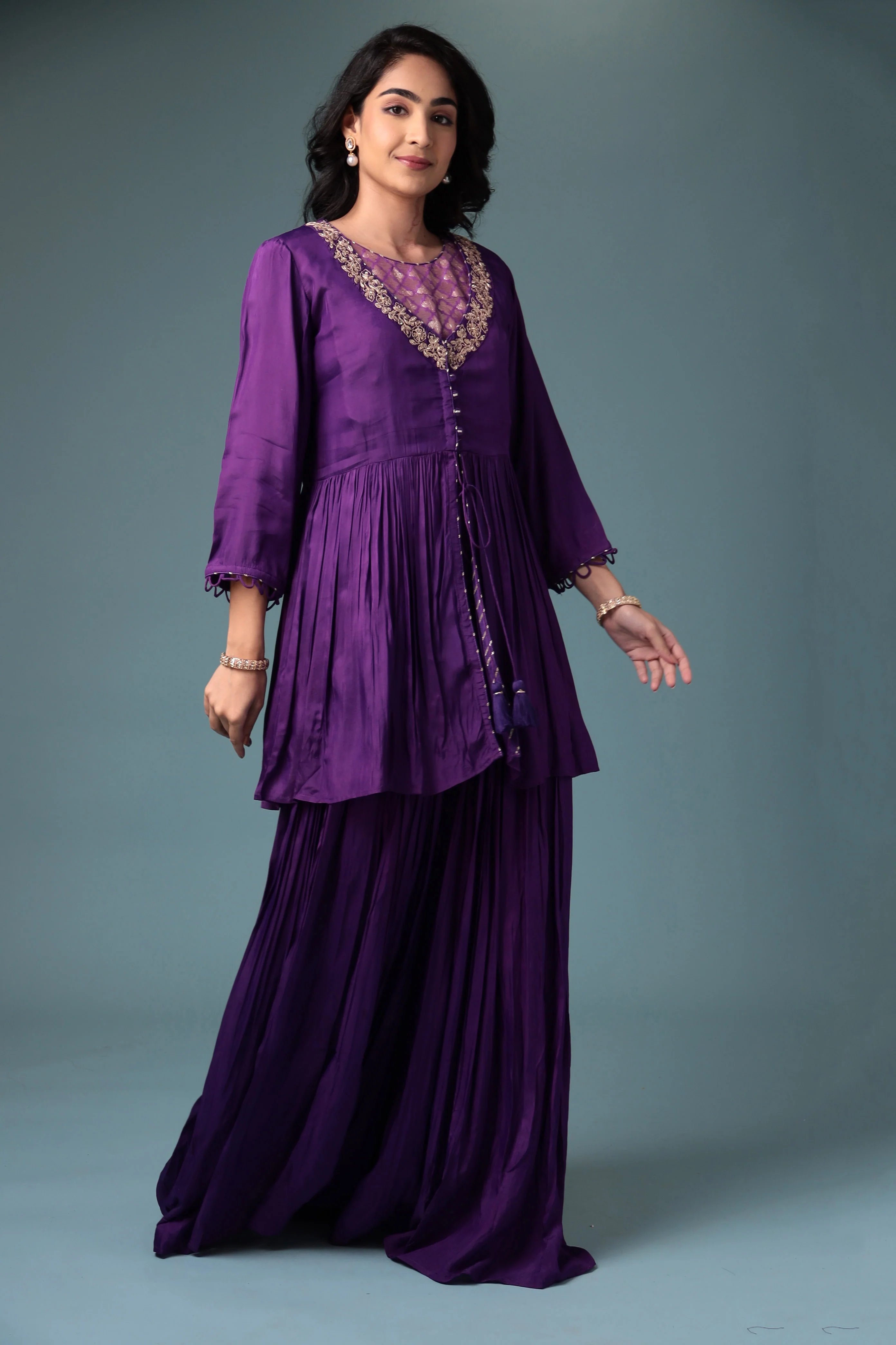 Jacket Style Silk Indowestern with Dori and Zari work. - Image 10