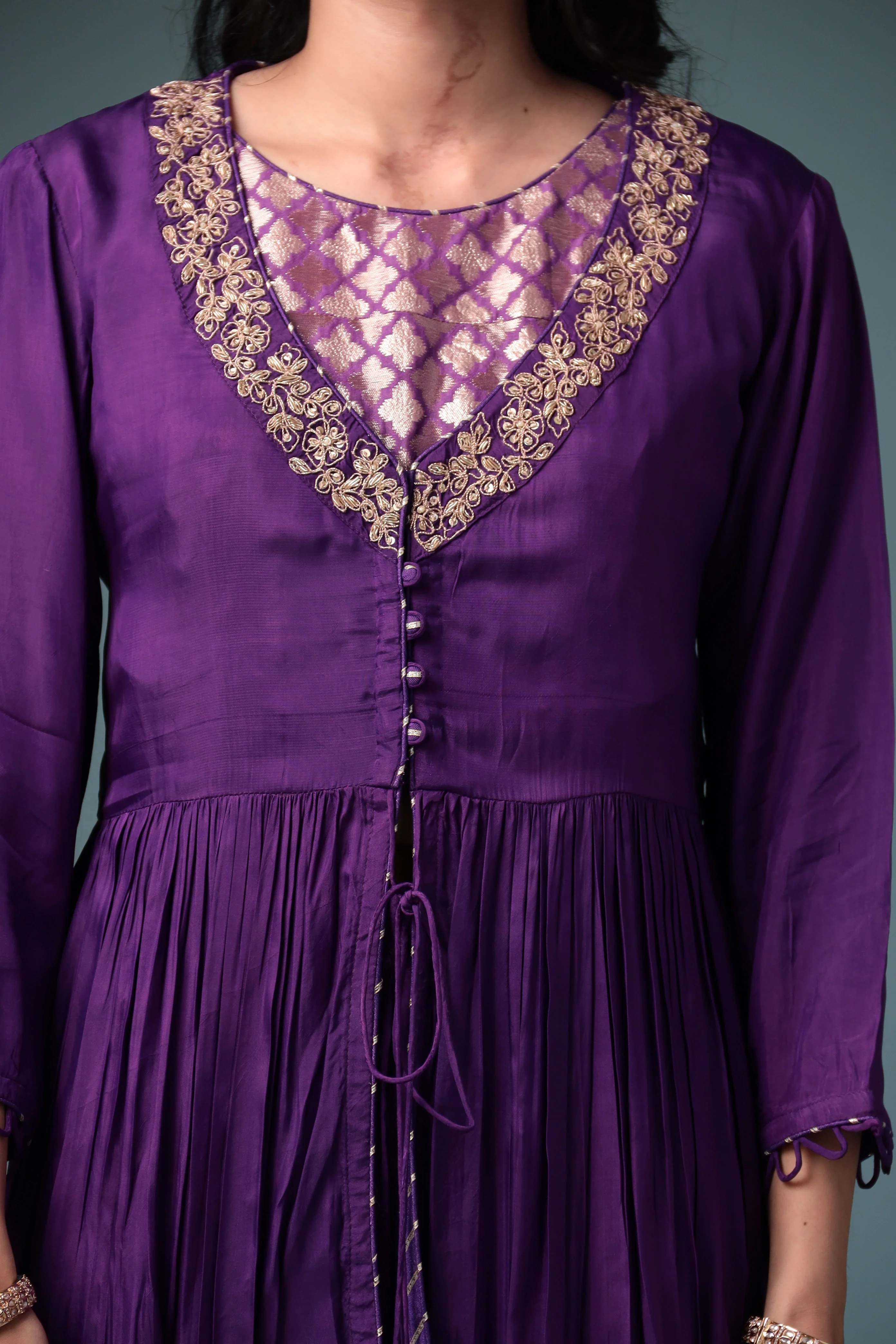 Jacket Style Silk Indowestern with Dori and Zari work. - Image 11