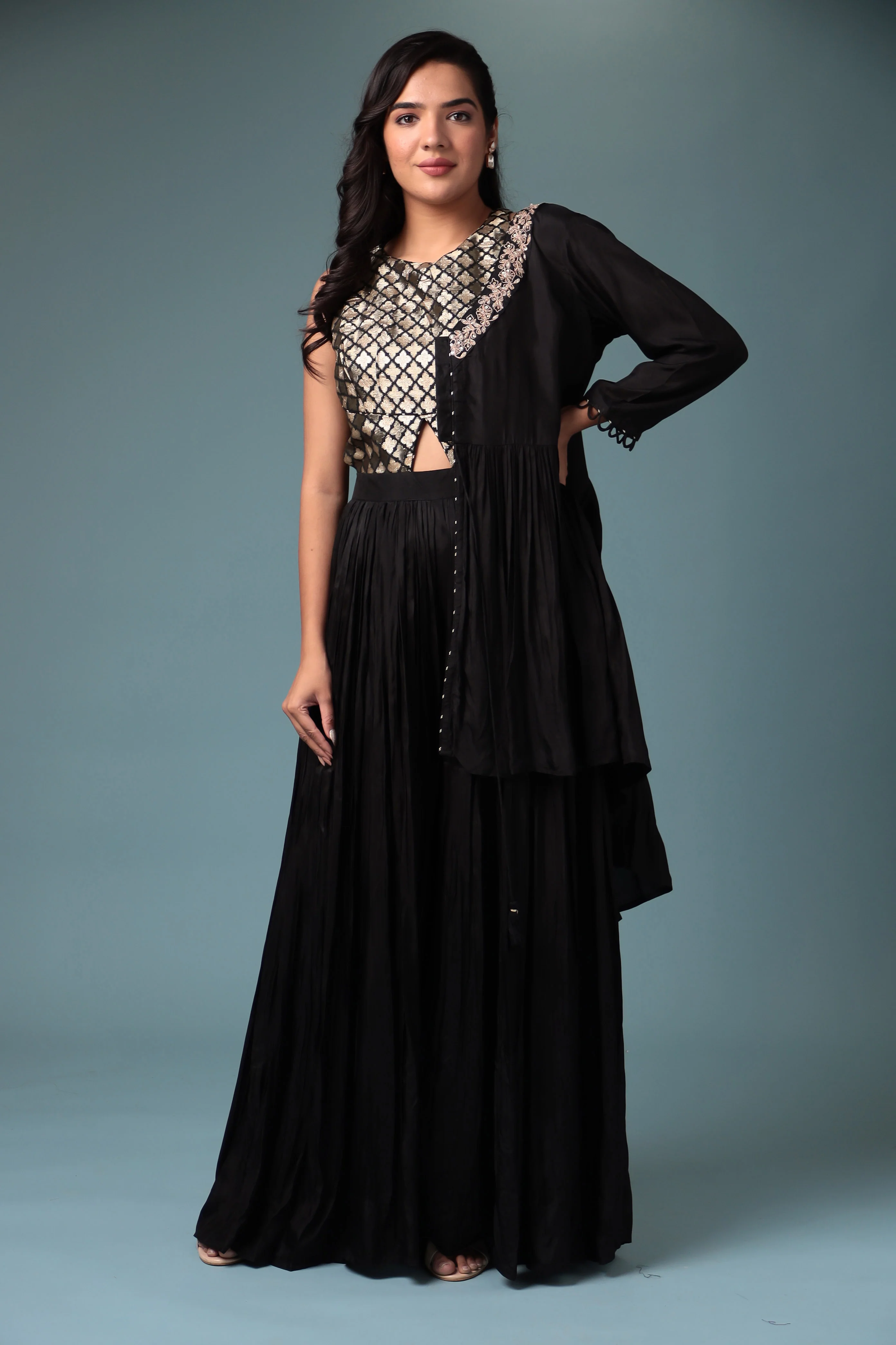 Jacket Style Silk Indowestern with Dori and Zari work. - Image 11