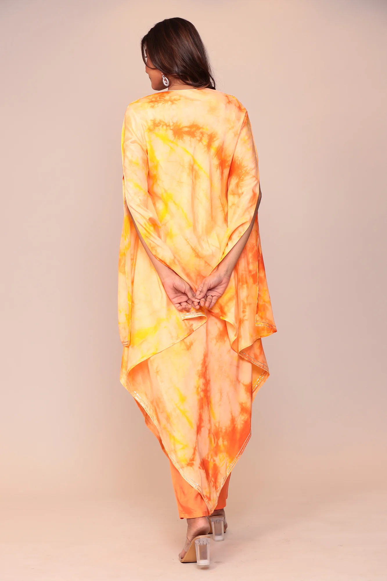 Tie & Dye Silk Kaftan (2Pcs) with Gota Patti and Thread Work. - Image 12