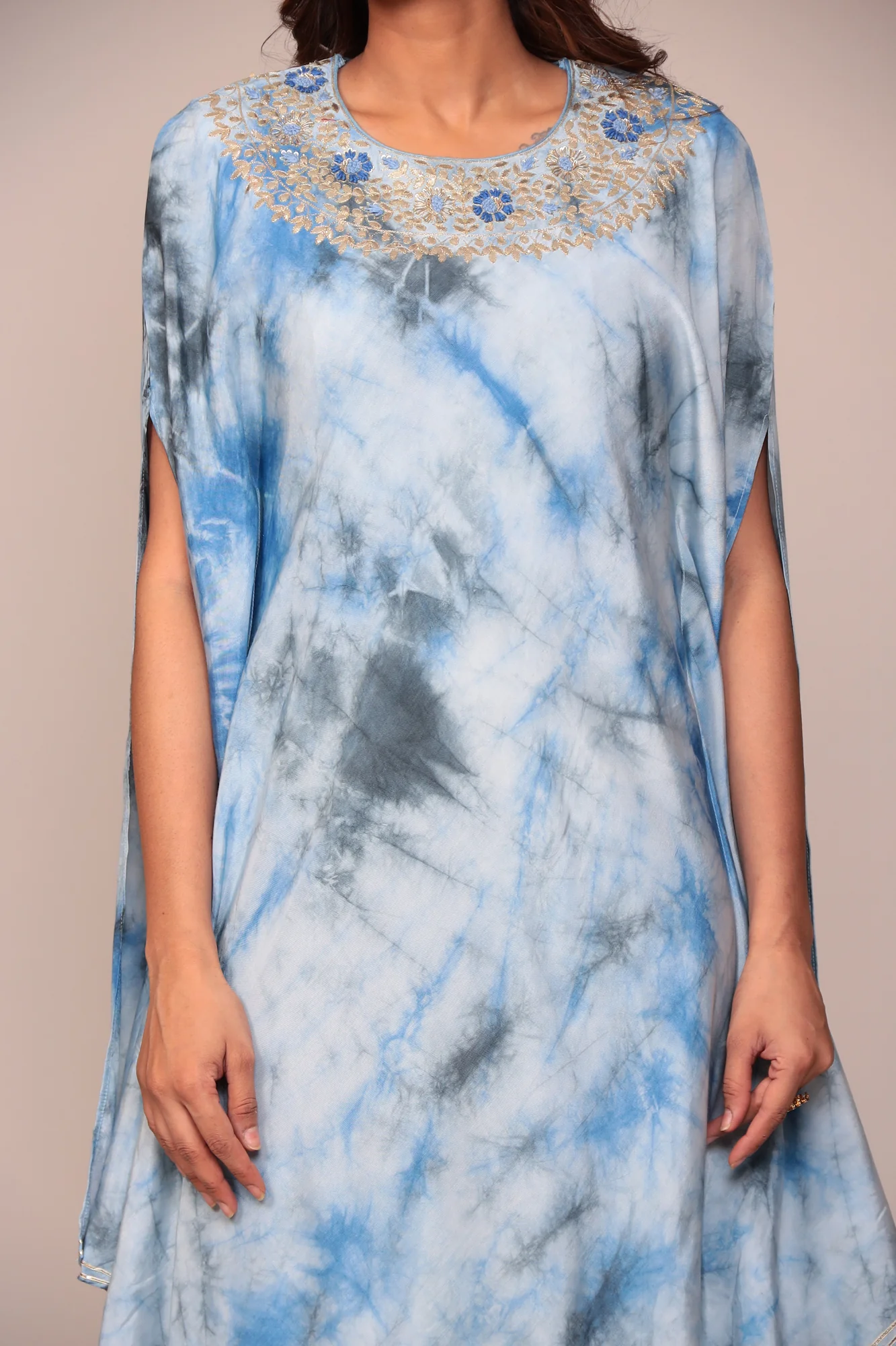 Tie & Dye Silk Kaftan (2Pcs) with Gota Patti and Thread Work. - Image 16