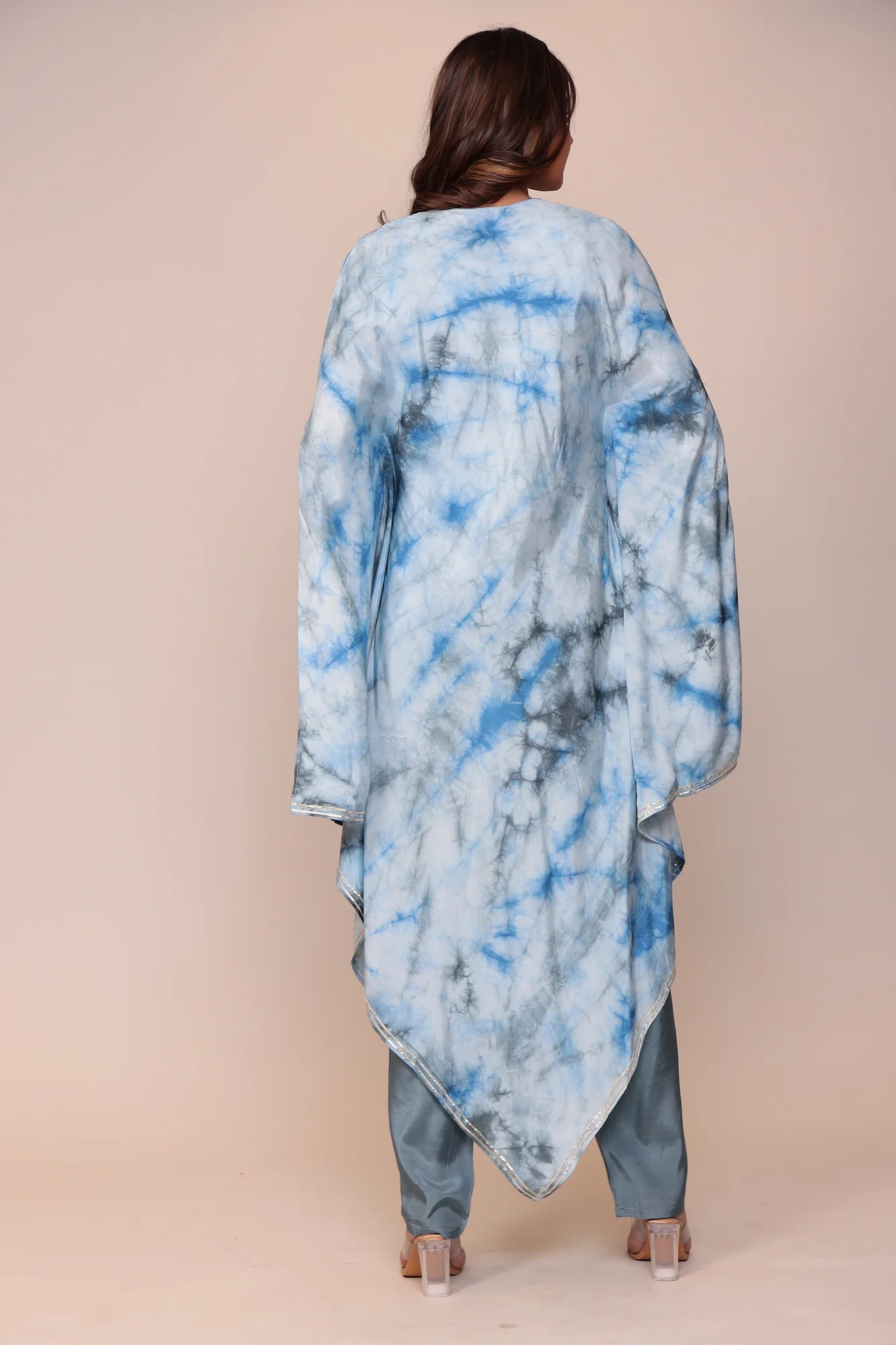Tie & Dye Silk Kaftan (2Pcs) with Gota Patti and Thread Work. - Image 18