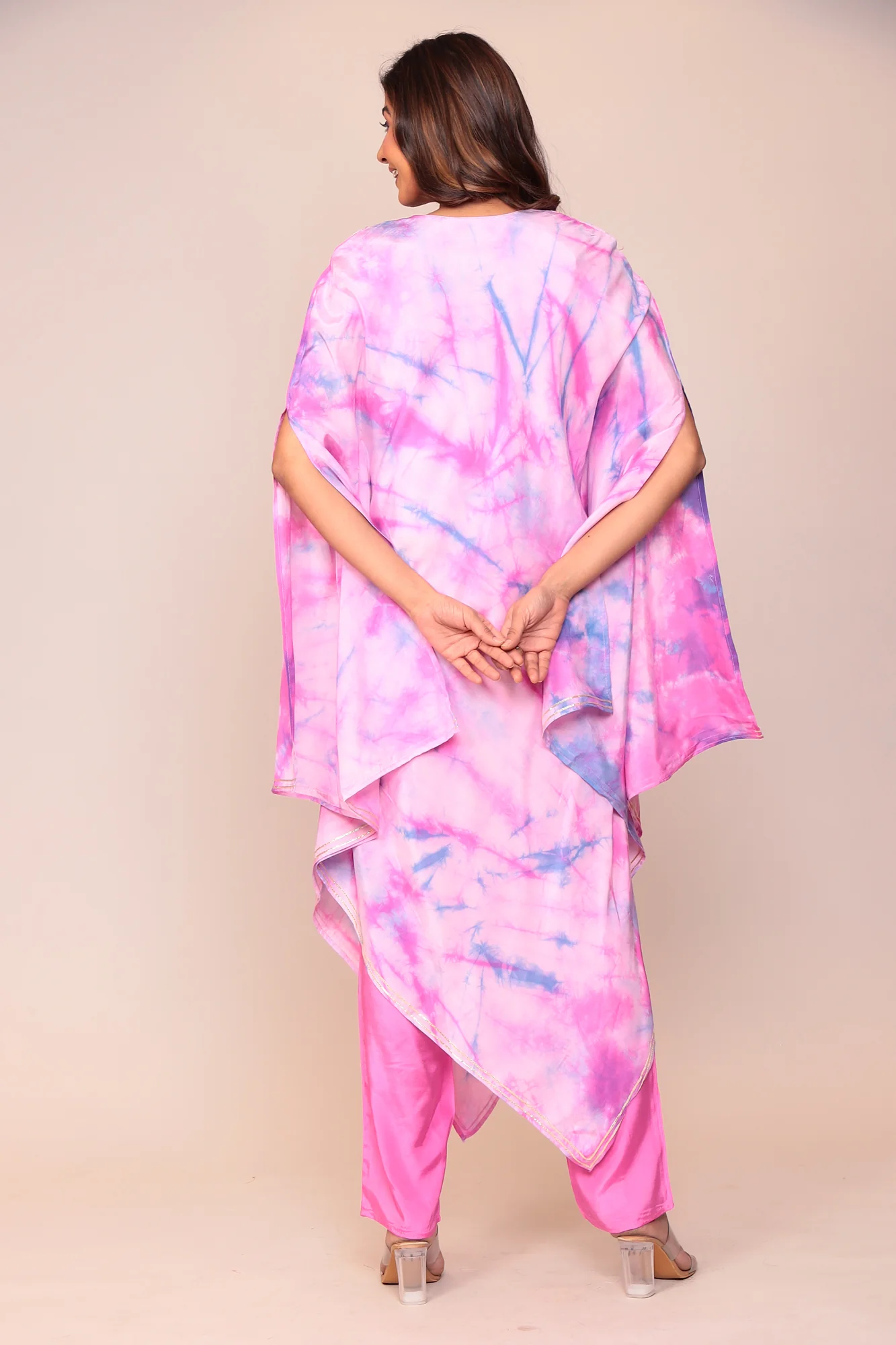 Tie & Dye Silk Kaftan (2Pcs) with Gota Patti and Thread Work. - Image 6