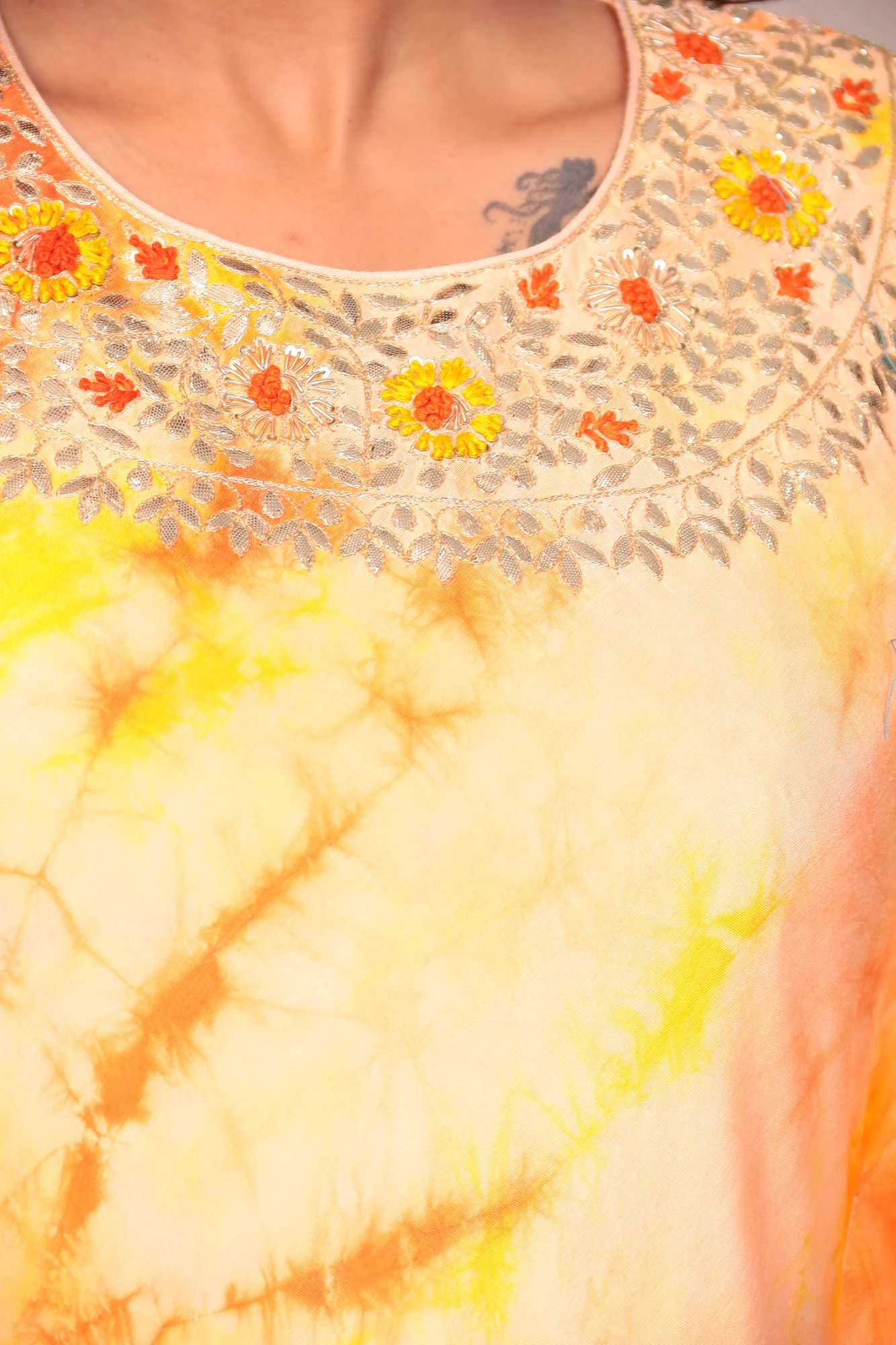 Tie & Dye Silk Kaftan (2Pcs) with Gota Patti and Thread Work. - Image 8