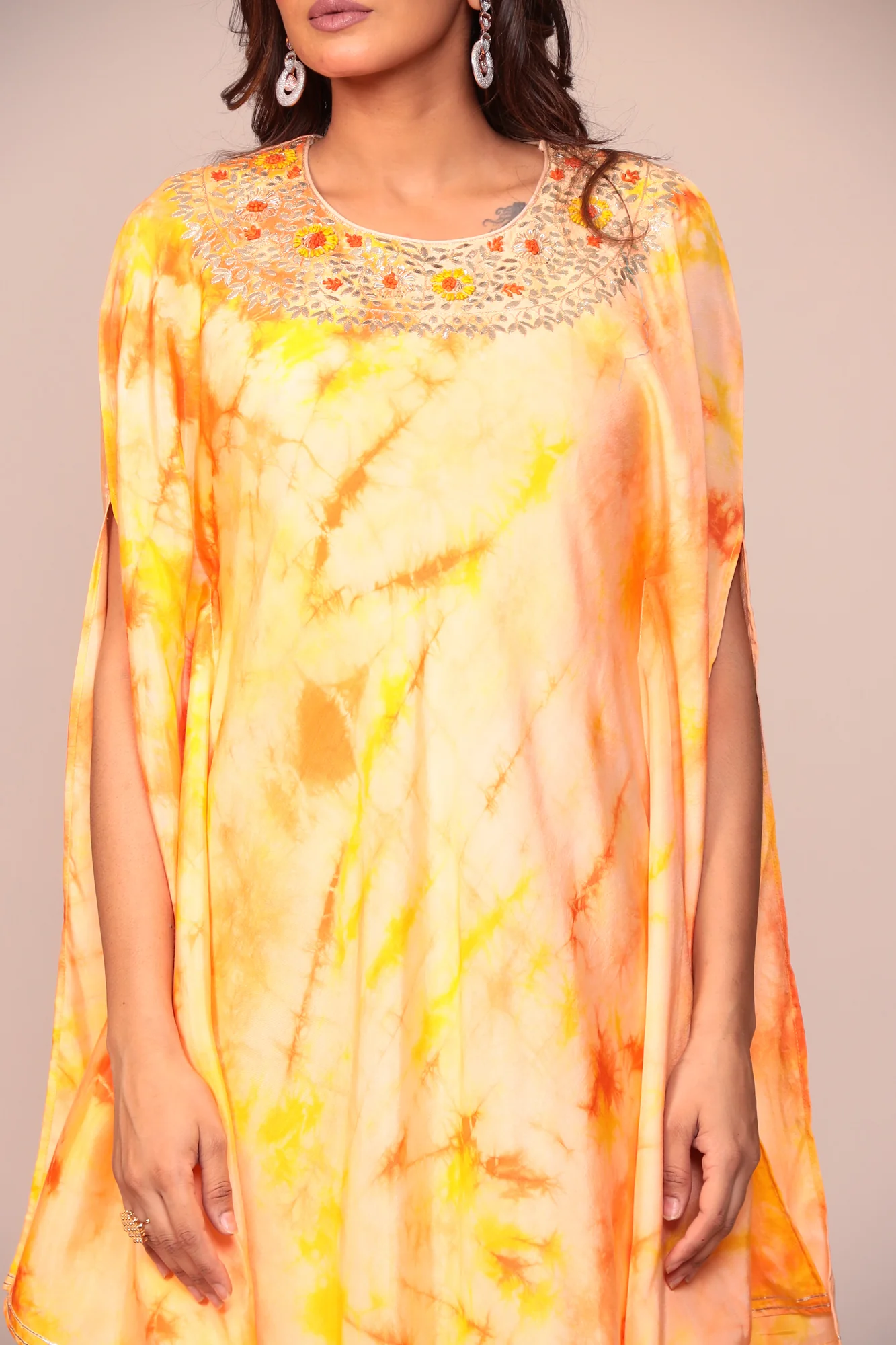 Tie & Dye Silk Kaftan (2Pcs) with Gota Patti and Thread Work. - Image 14