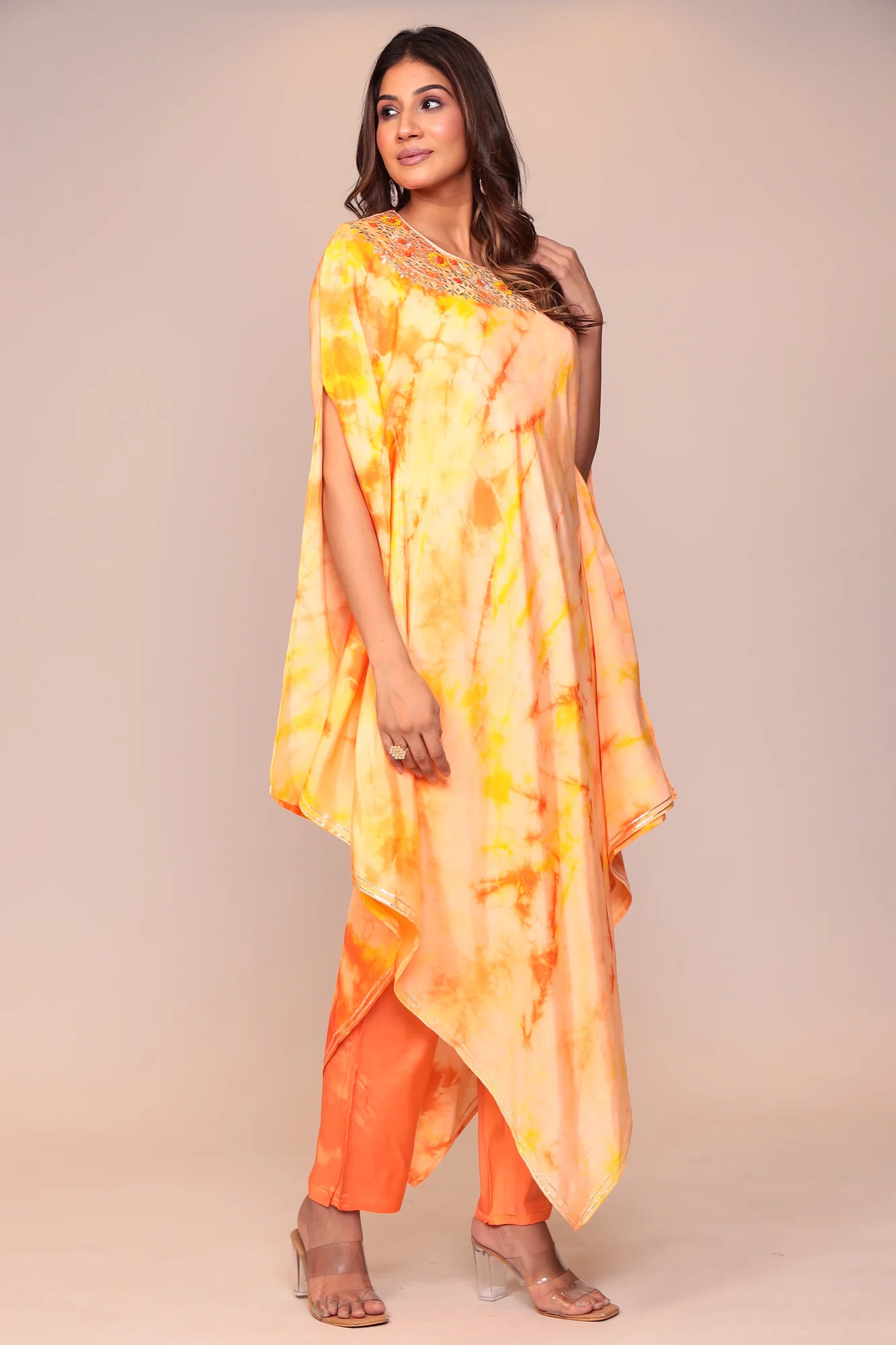 Tie & Dye Silk Kaftan (2Pcs) with Gota Patti and Thread Work. - Image 15