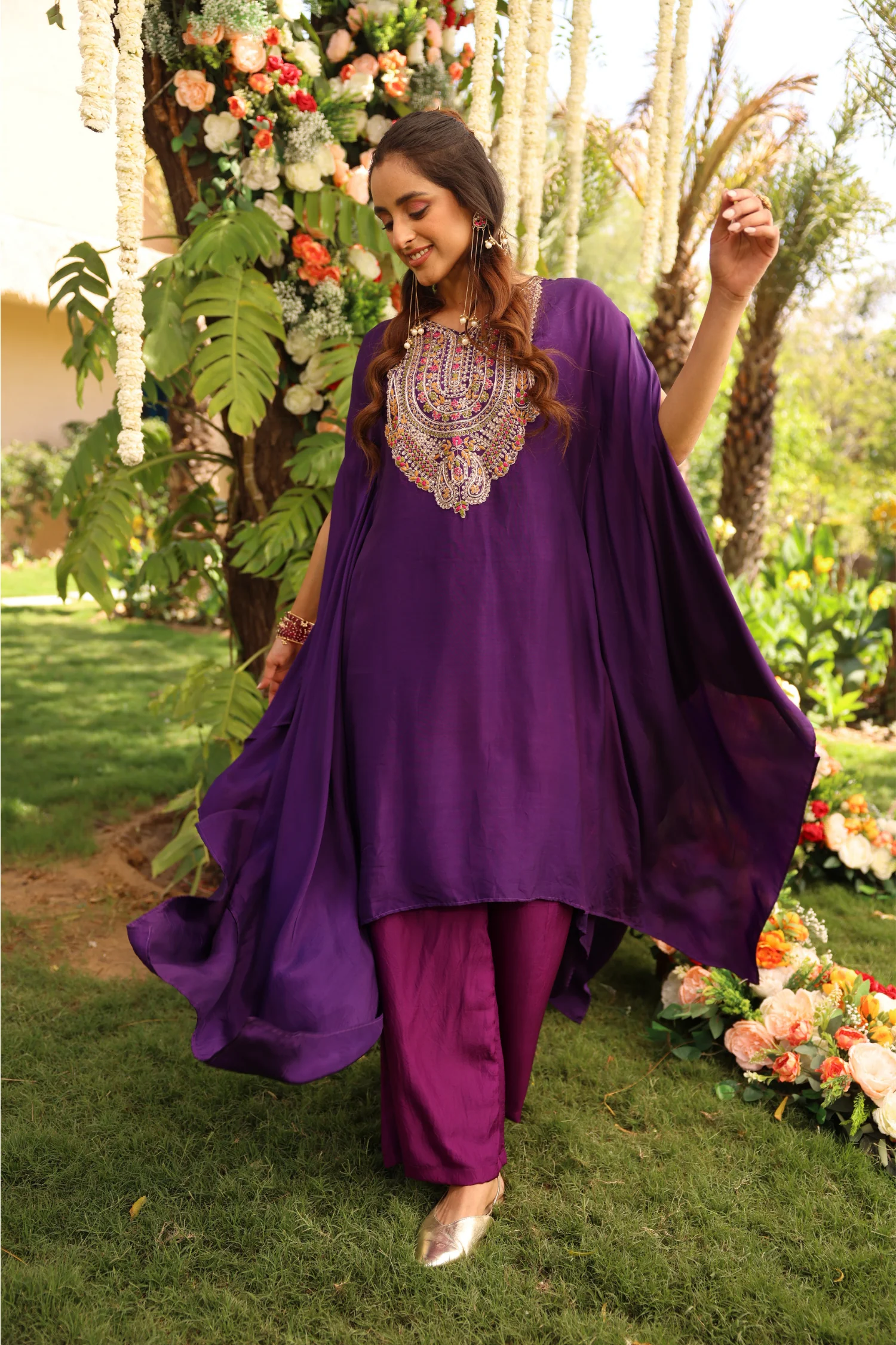 Silk Kaftan with Aari, Pearl, Sequins, Thread, Zardozi work. - Image 4