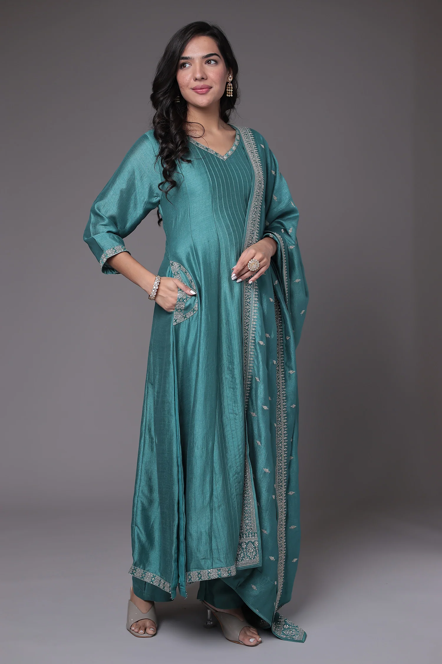 Silk Anarkali Suit with Embroidered work - Image 17