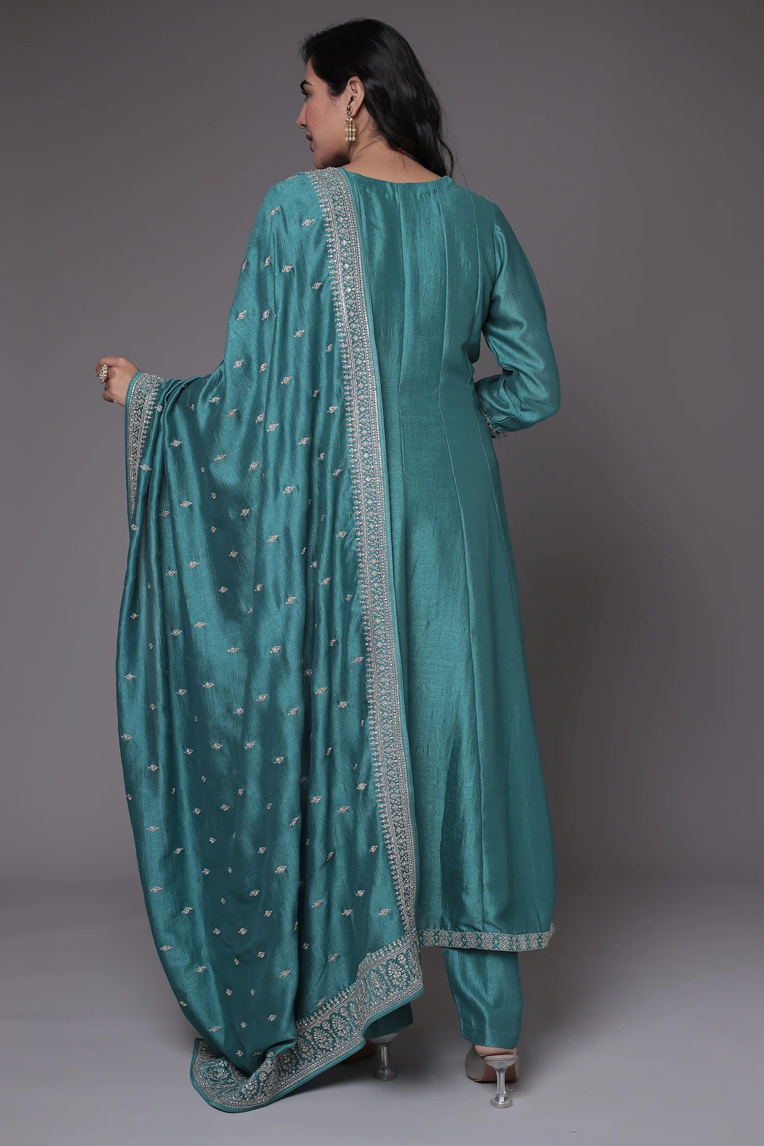 Silk Anarkali Suit with Embroidered work - Image 21