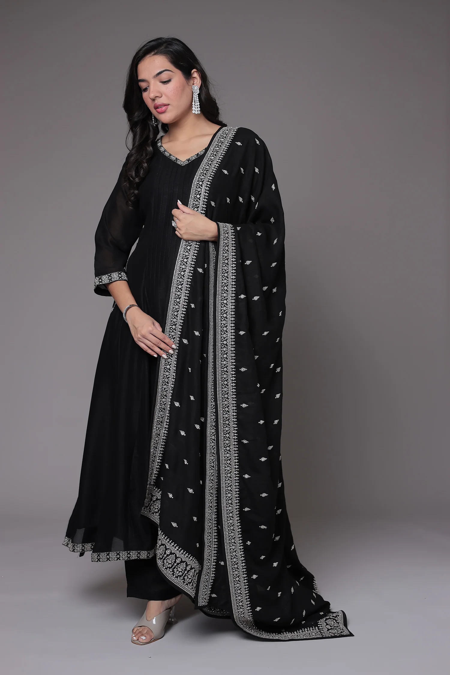 Silk Anarkali Suit with Embroidered work - Image 5