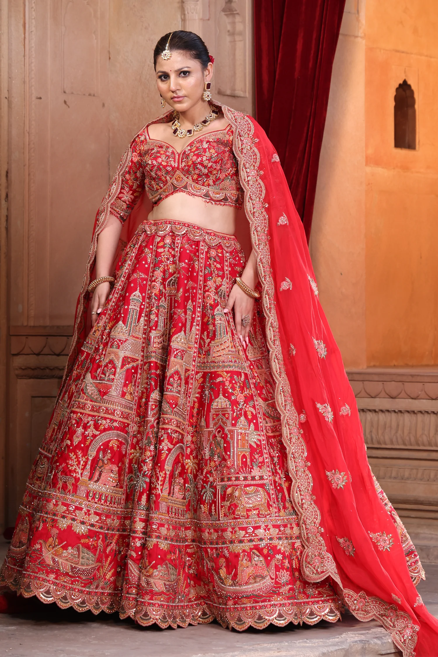 Silk Lehenga with Aari, Thread, Zardozi, Zari work - Image 2