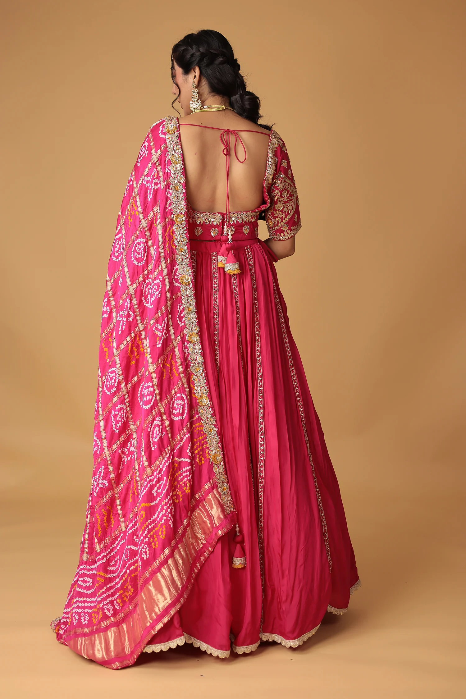 Bandhej Silk Lehenga Embellished with Gota Patti, Thread and Zardozi work. - Image 12