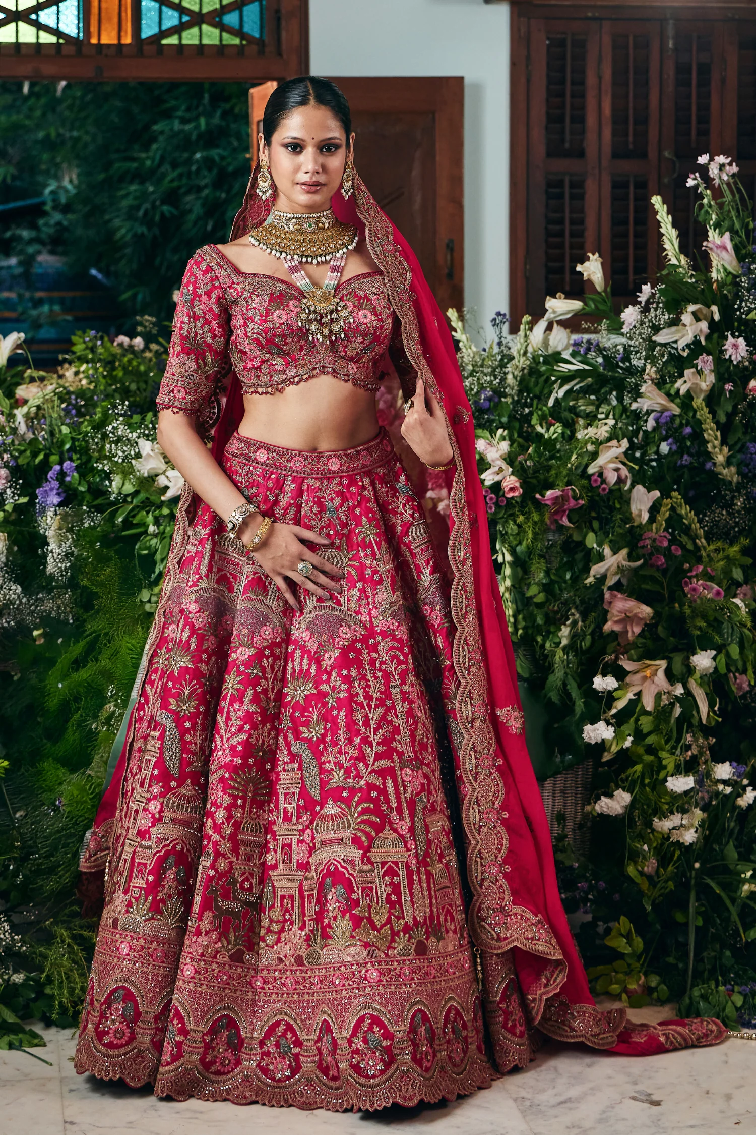Silk Lehenga with Cutdana, Sequins, Stone, Thread, Zardozi, Zari work