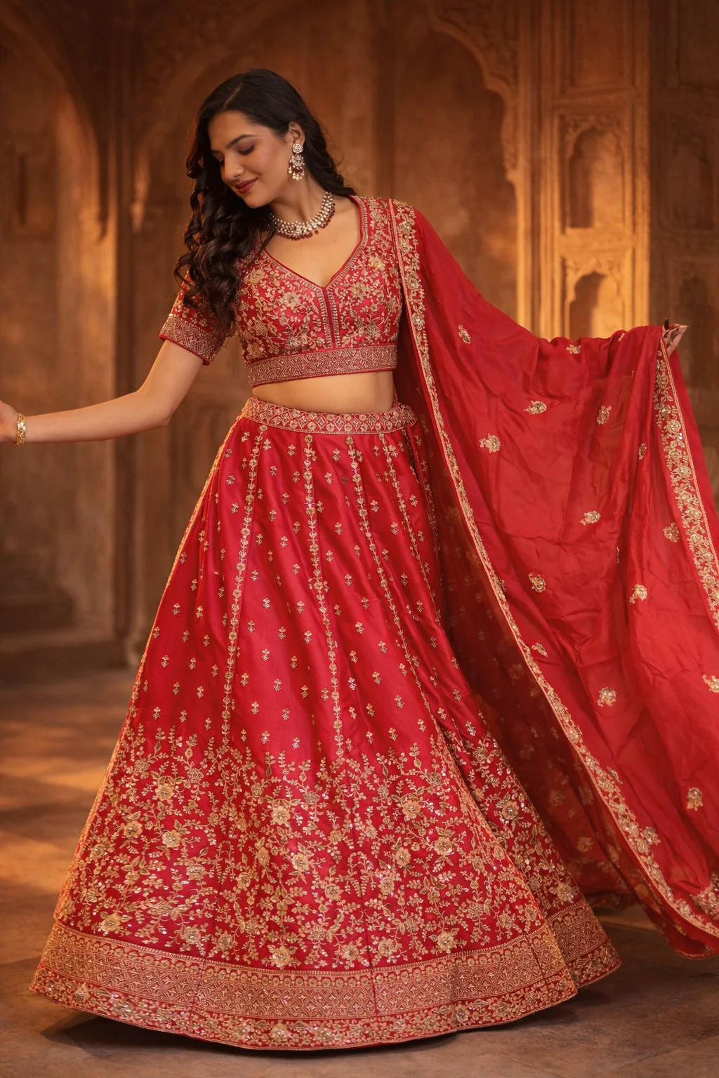 Silk Lehenga with Cutdana, Sequins work - Image 3