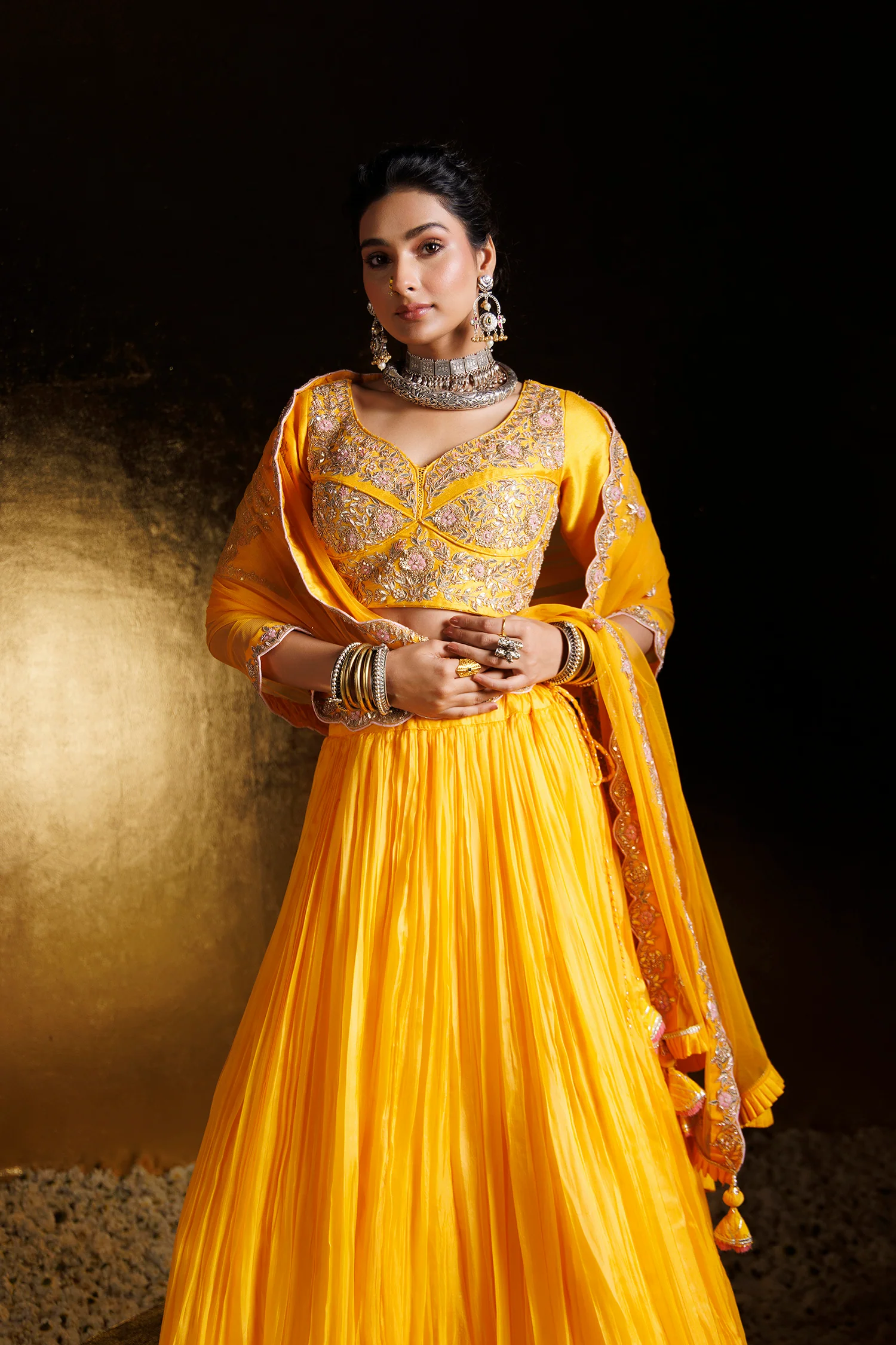 Silk Lehenga with Gota Patti, Pearl and Zardozi work - Image 4