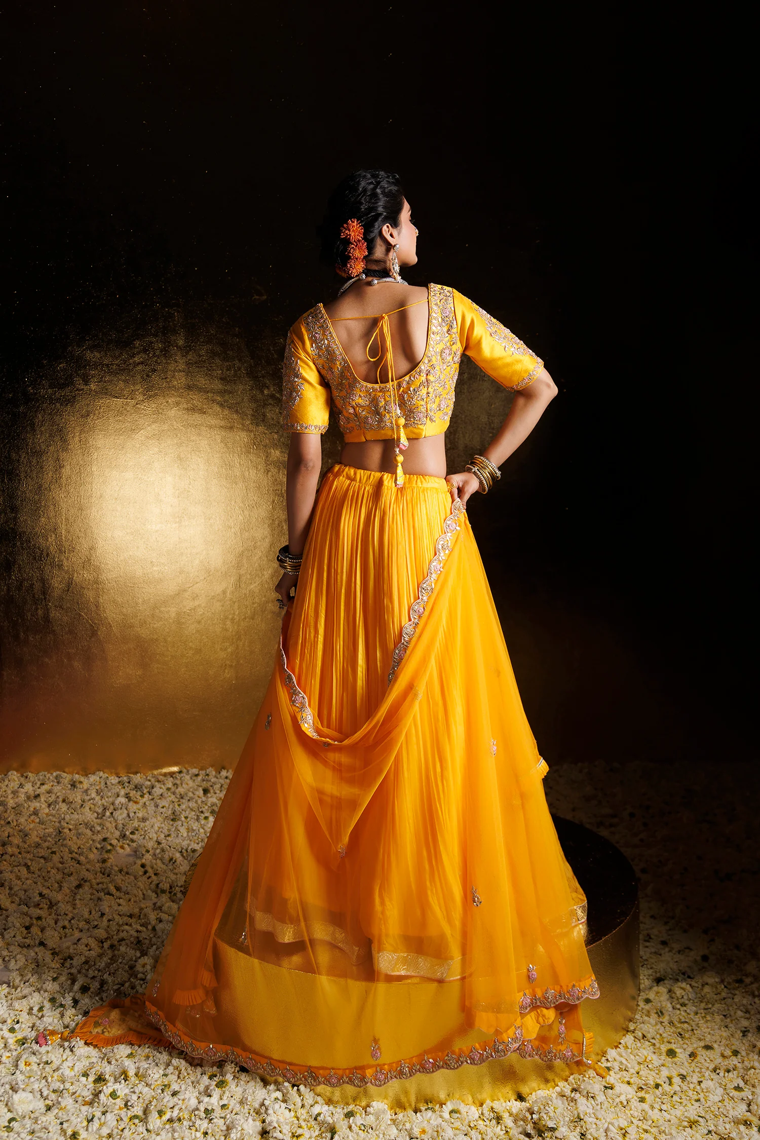 Silk Lehenga with Gota Patti, Pearl and Zardozi work - Image 5