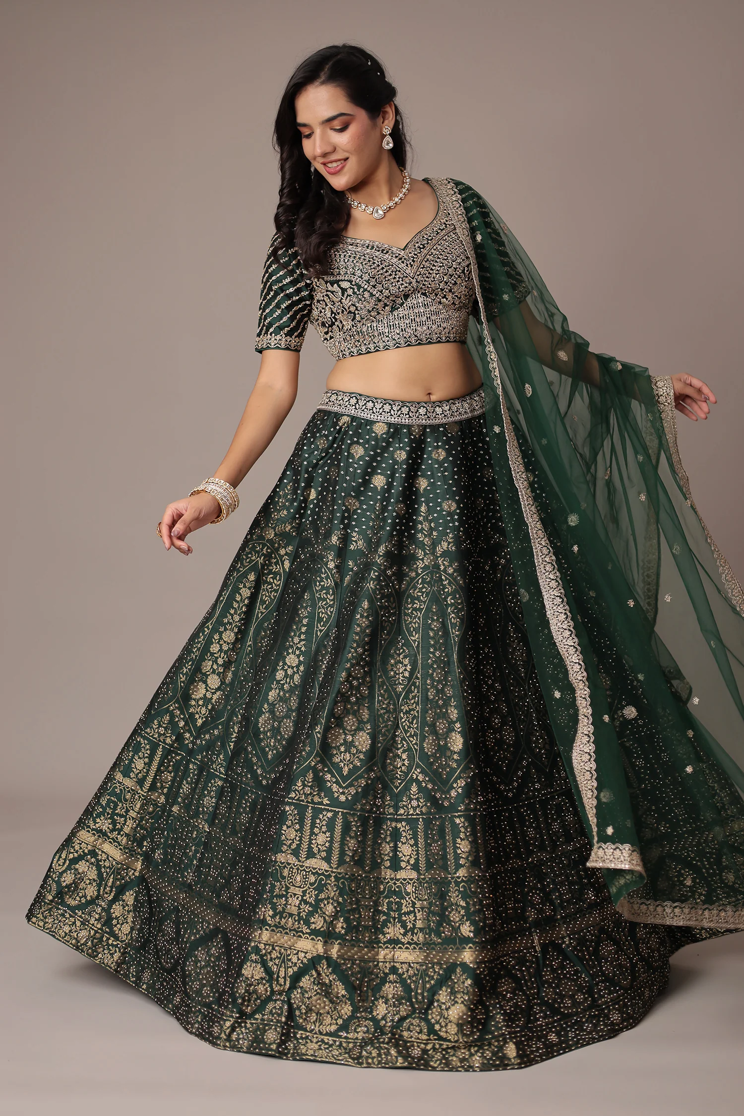Handwoven Silk Lehenga with Swarovski and Thread work - Image 5