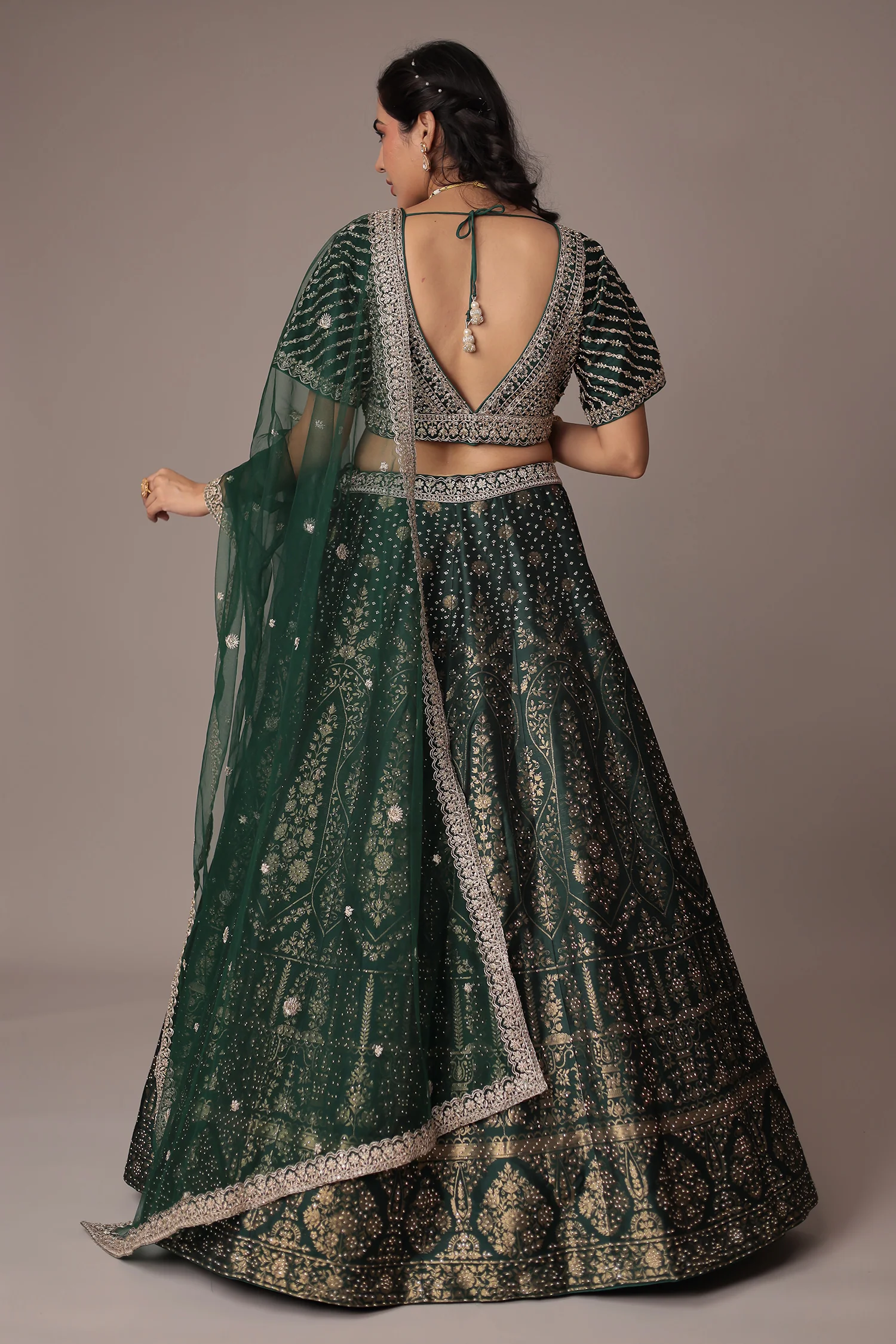 Handwoven Silk Lehenga with Swarovski and Thread work - Image 12