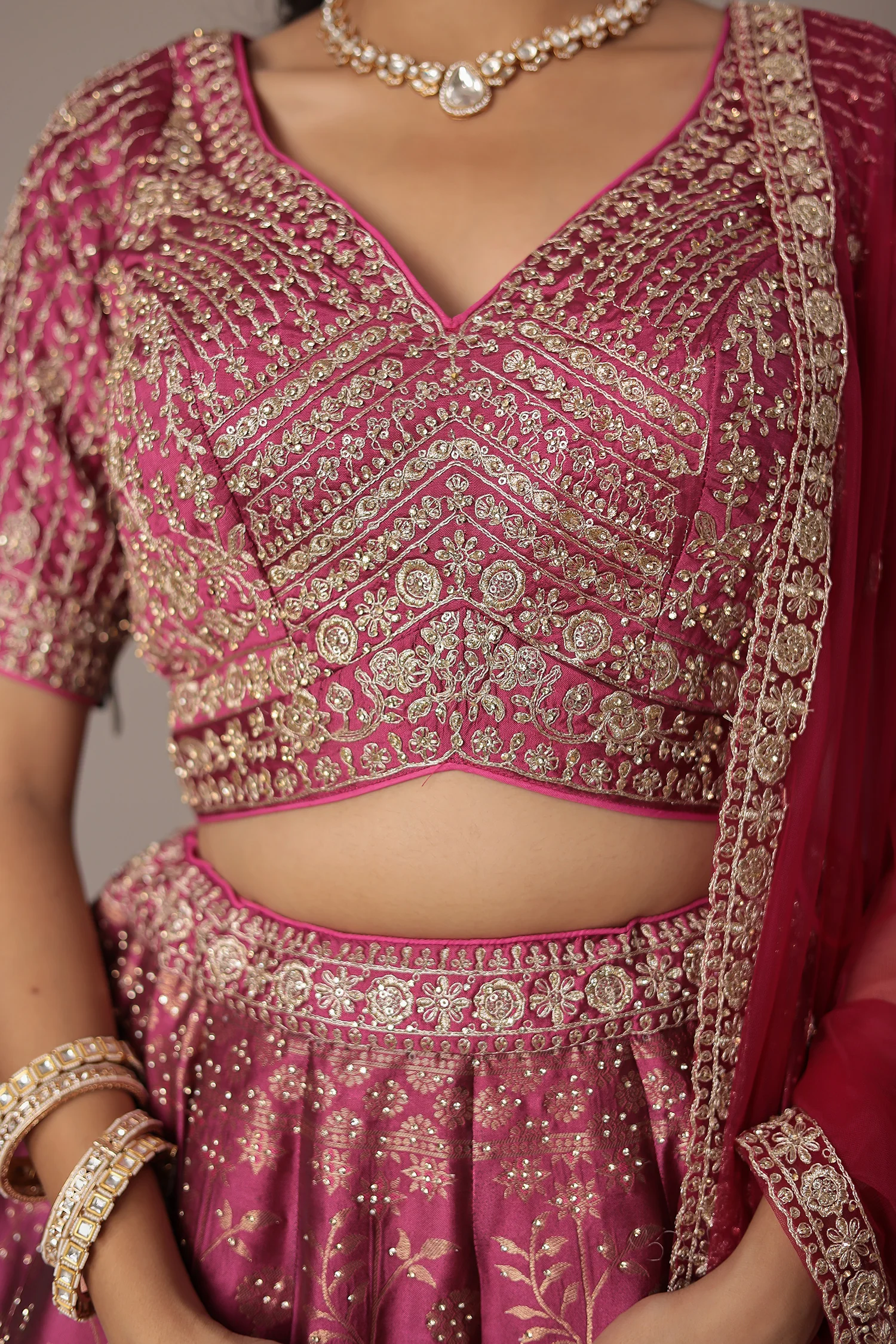 Handwoven Silk Lehenga Embellished with Swarovski and Thread work - Image 4