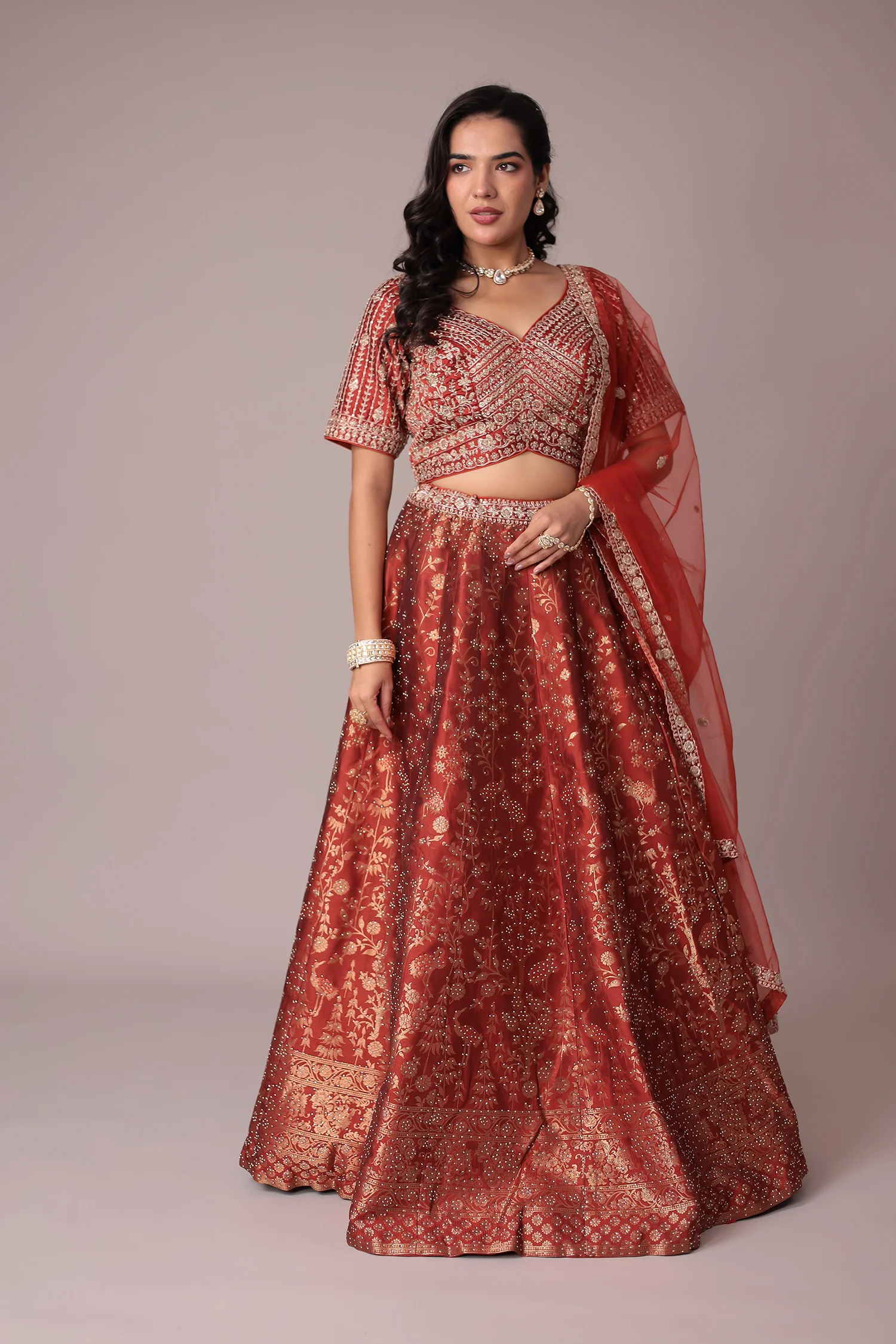 Handwoven Silk Lehenga Embellished with Swarovski and Thread work - Image 9