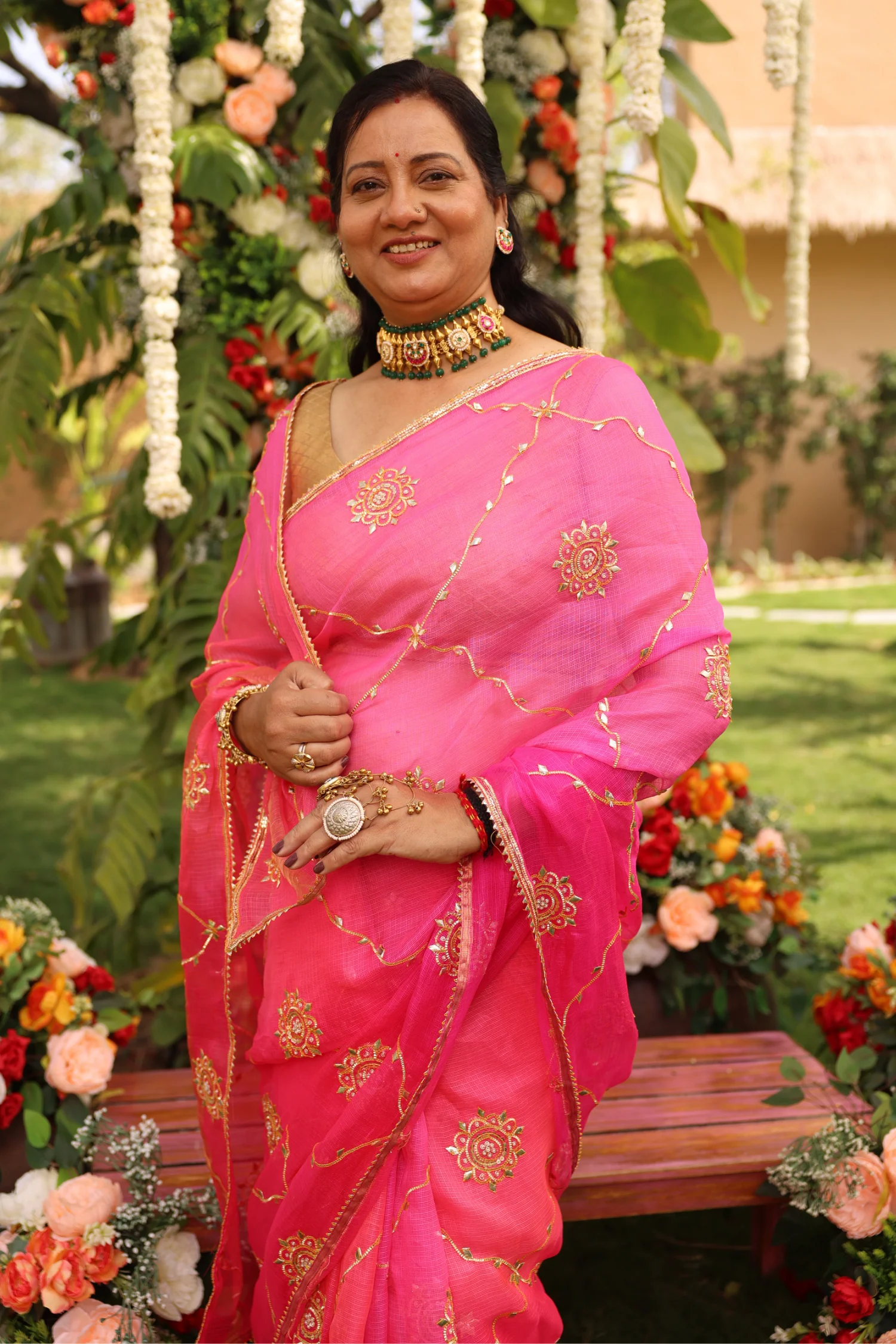 Silk Saree with Aari, Gota, Gota Patti work. - Image 4